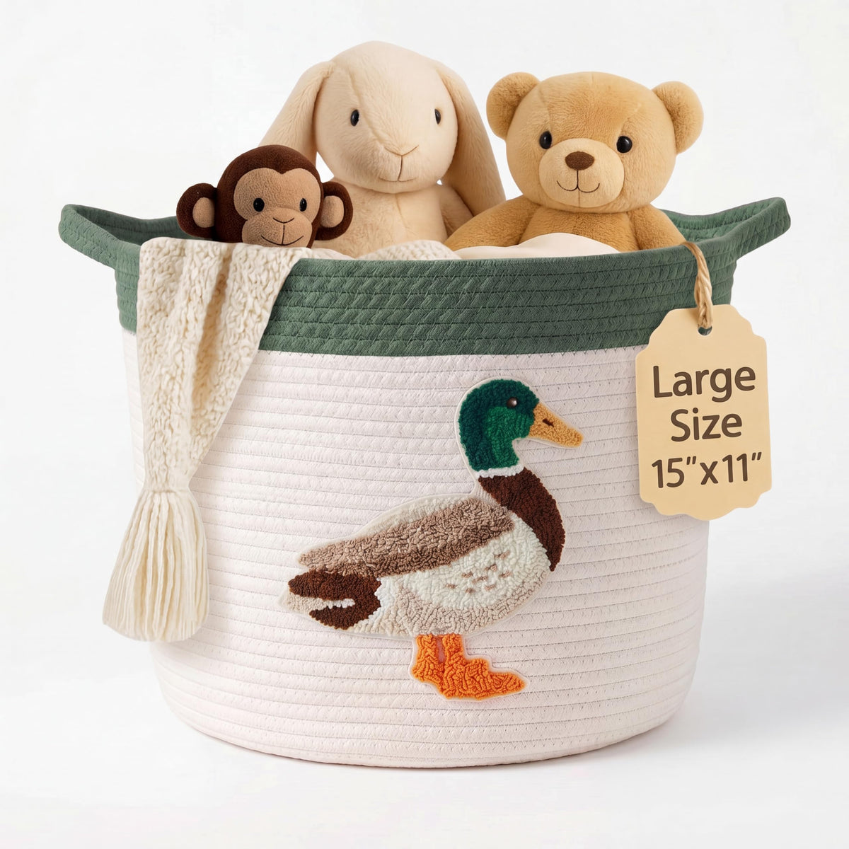Sawysine Mallard Storage Basket, 15 x 11 Inch Cotton Rope Bin with Handles