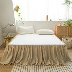 Biselina French Linen Bed Skirt With Pleated Frills 18-Inch Tailored Drop Natural Flax Cotton Blend Dust Ruffle Soft Cozy Farmho