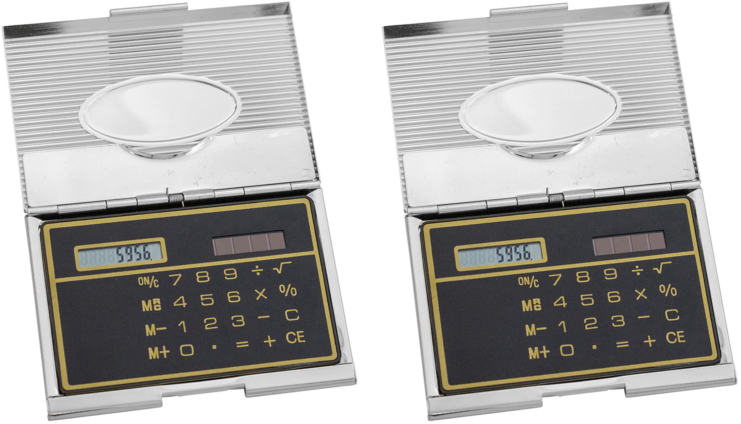 Stephanie Imports Set Of 2 Slim Metal Business Card Holder Cases With Built-In Solar Calculator (Silver)