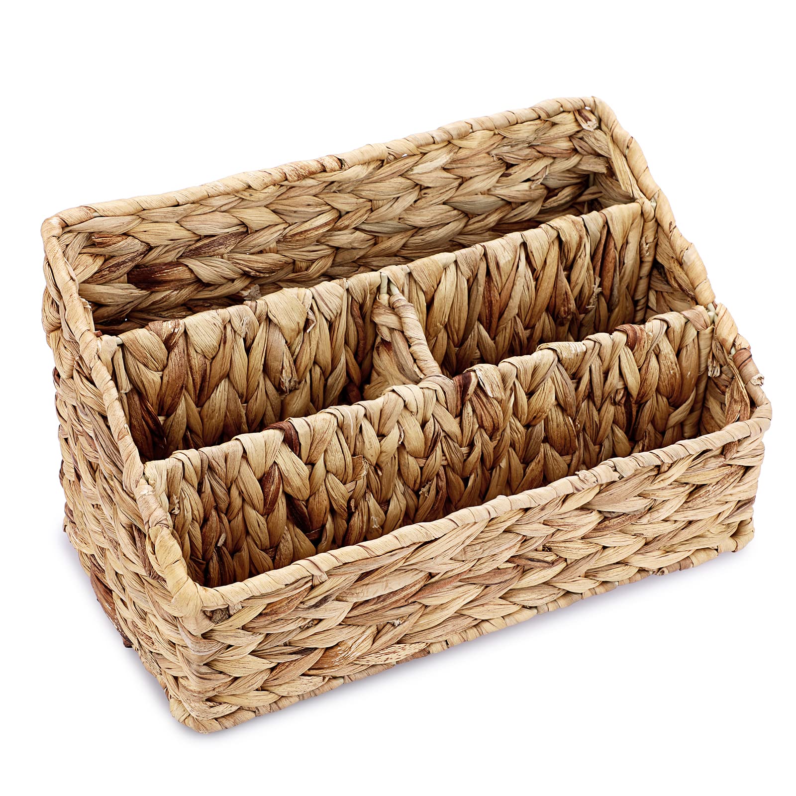 Btsky Woven Divided Storage Basket Natural Hyacinth Vertical Wicker Storage Baskets 4 Compartments Desktop Home Office Supplies