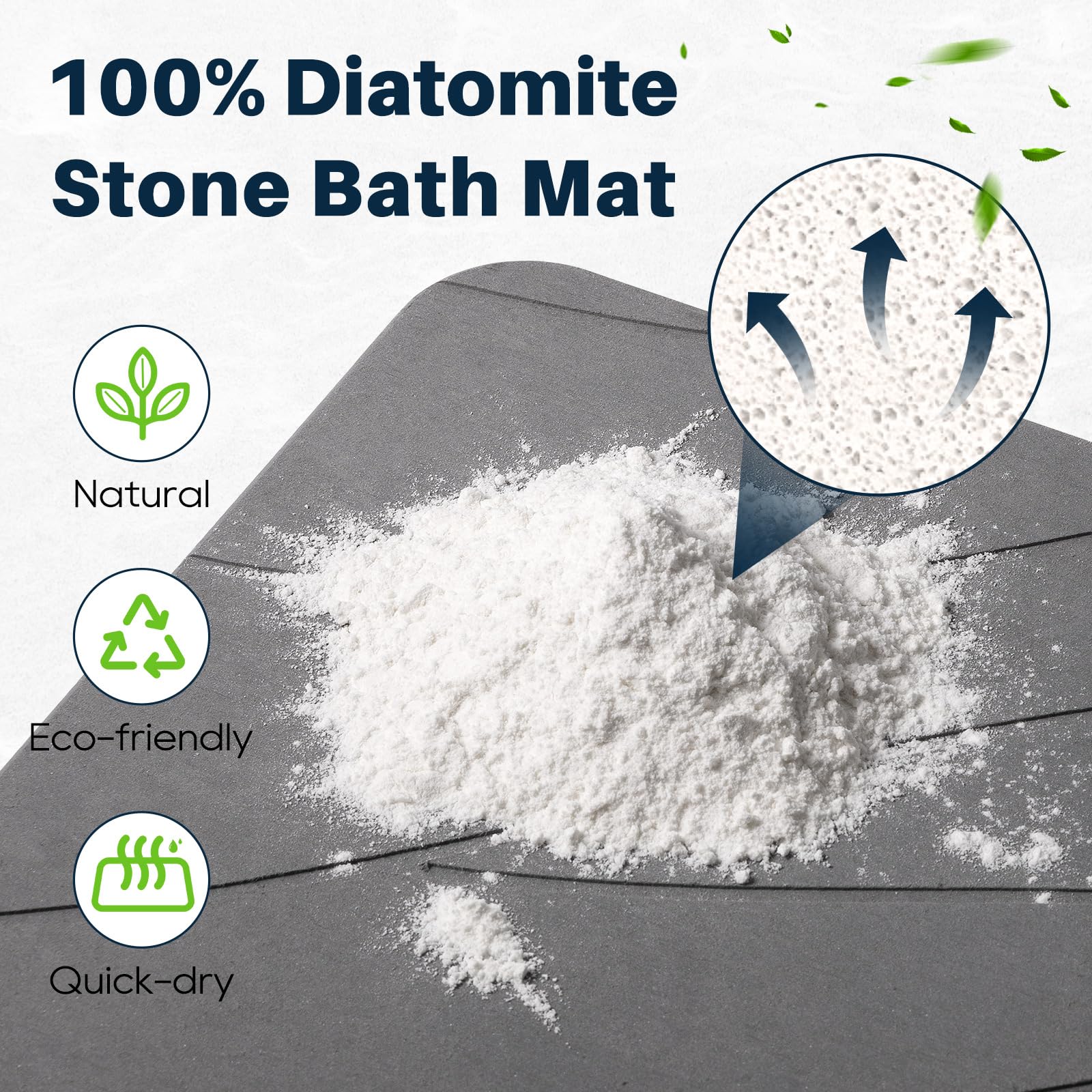 Closefriend Diatomite Stone Bath Mat - Fast Drying Bathroom Mat Stone, Diatomaceous Earth Bath Mat Non-Slip, Absorbent Stone Mat