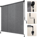 Artpuch Outdoor Roller Shade 8' W X 8' H Fabric Blind Gray Cordless Roll Up Shade, Wand Operation Exterior Roller Shades Cloth F