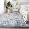 KCHOWUA Light Grey Rug for Bedroom Fluffy Rugs 4x6 Rug for Living Room Thick Machine Washable Plush Rug for Dorm Soft Shag Non S