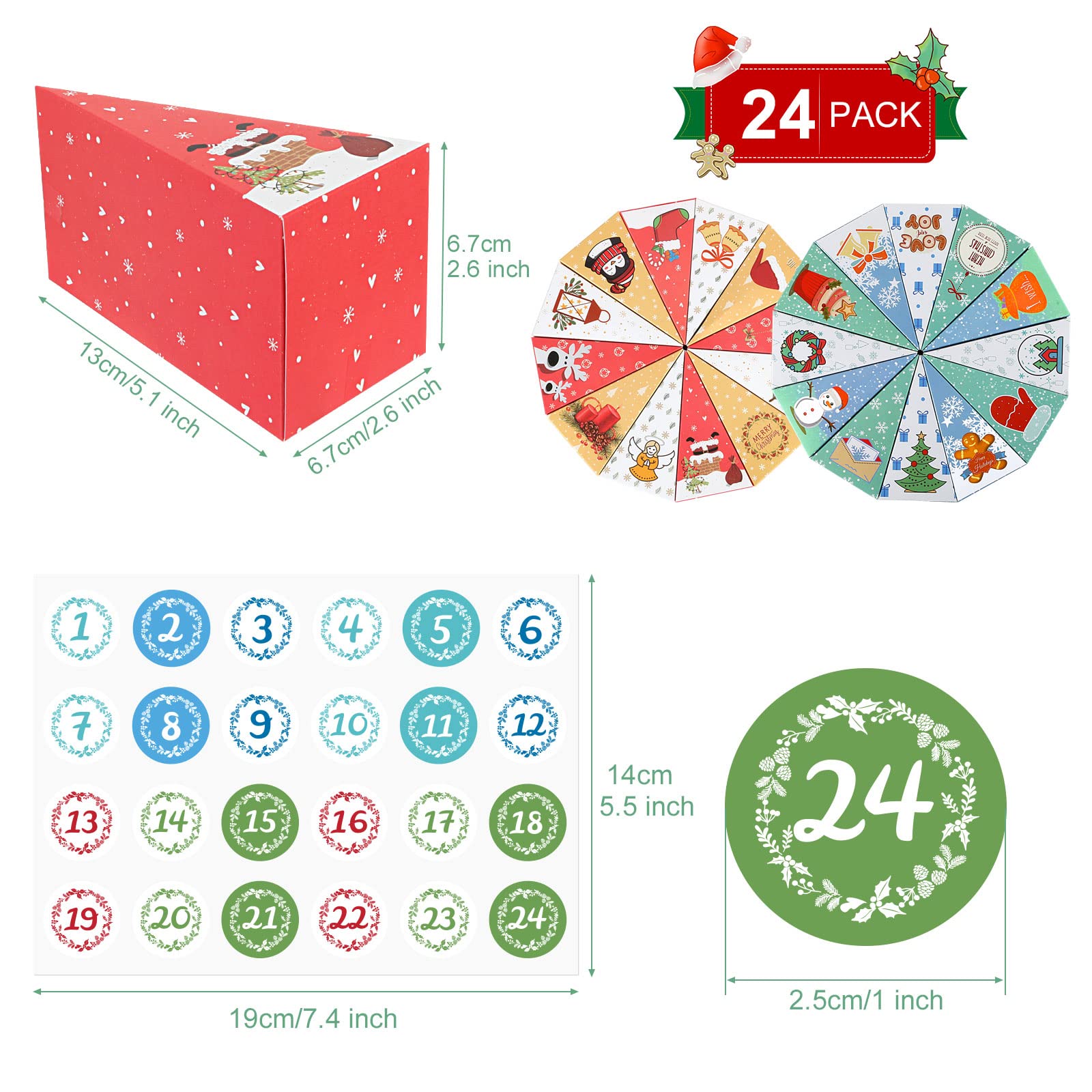 Kesote 24 Christmas Advent Calendar Boxes To Fill, 12 Days Empty Advent Calendar For Adults Kids Christmas Goody Treat Boxes Sma