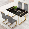Ebullient 5-Piece Modern Rectangular Black Dining Table Set With Pu Leather Chairs And Metal Frame For Kitchen