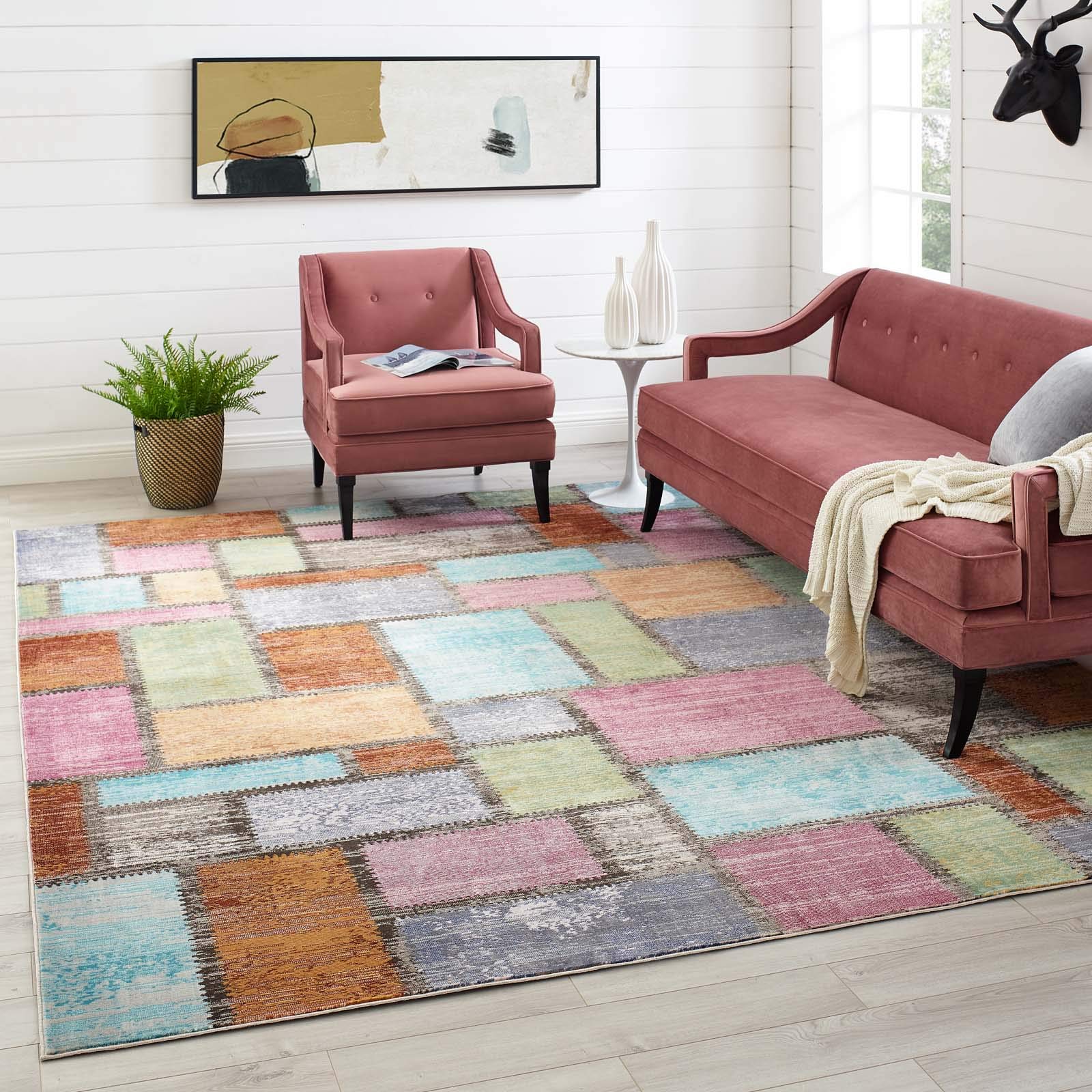 Modway Success Nyssa Abstract Geometric Mosaic Area Rug, 8X10, Multicolored