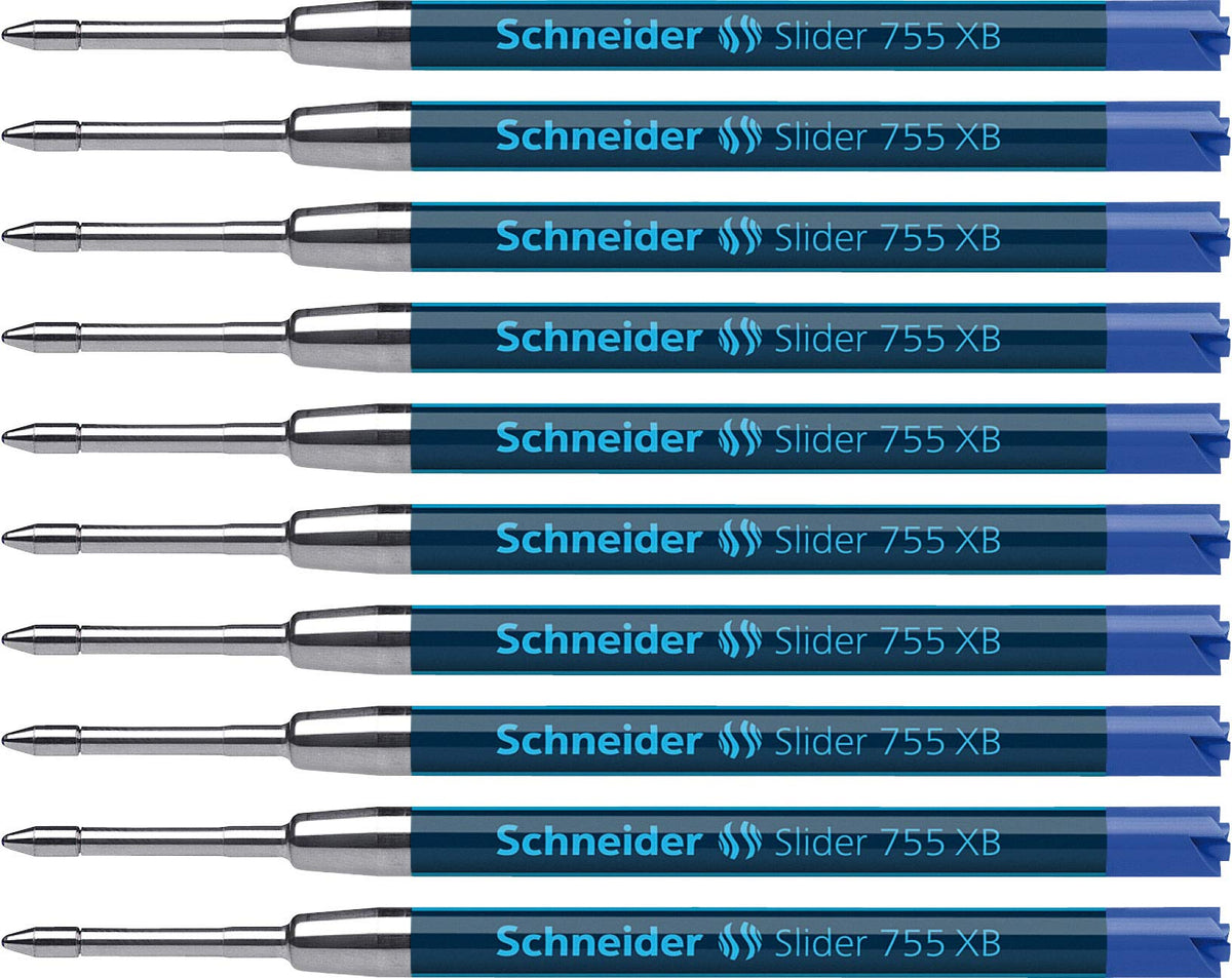 Schneider Slider 755 Xb (Extra Broad) Ballpoint Pen Refill, 1.4 Mm, Iso Format G2, Blue Ink, Box Of 10 Refills (175503)