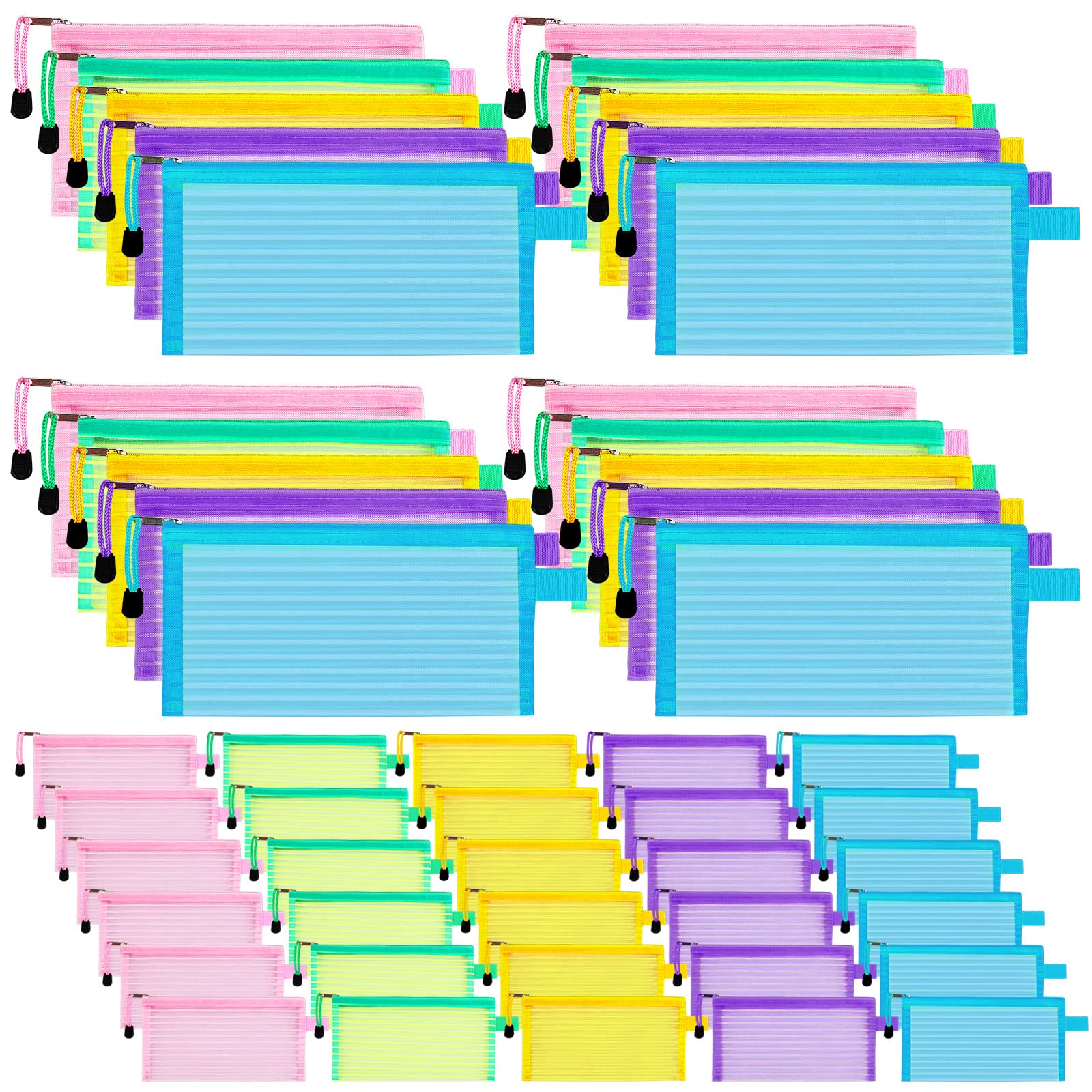 50 Pack School Supplies Zipper Mesh Pouch Pencil Pen Case A6 Pencil Storage Pouches Bulk Pencil Bag Multipurpose Travel Bags For