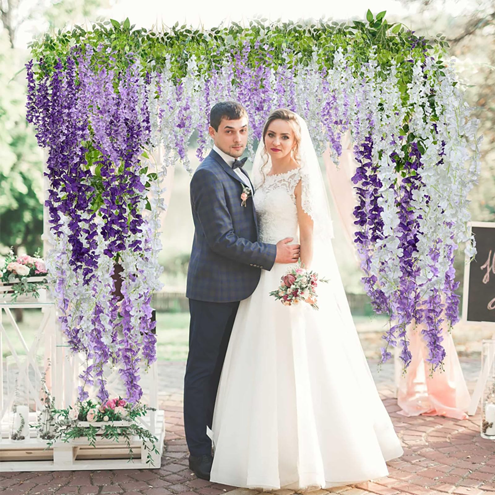 5 Pack Purple Flower Vines, Purple Wisteria Hanging Flowers, Fake Purple Wisteria, 3.77 Feet Purple Artificial Wisteria Flowers,