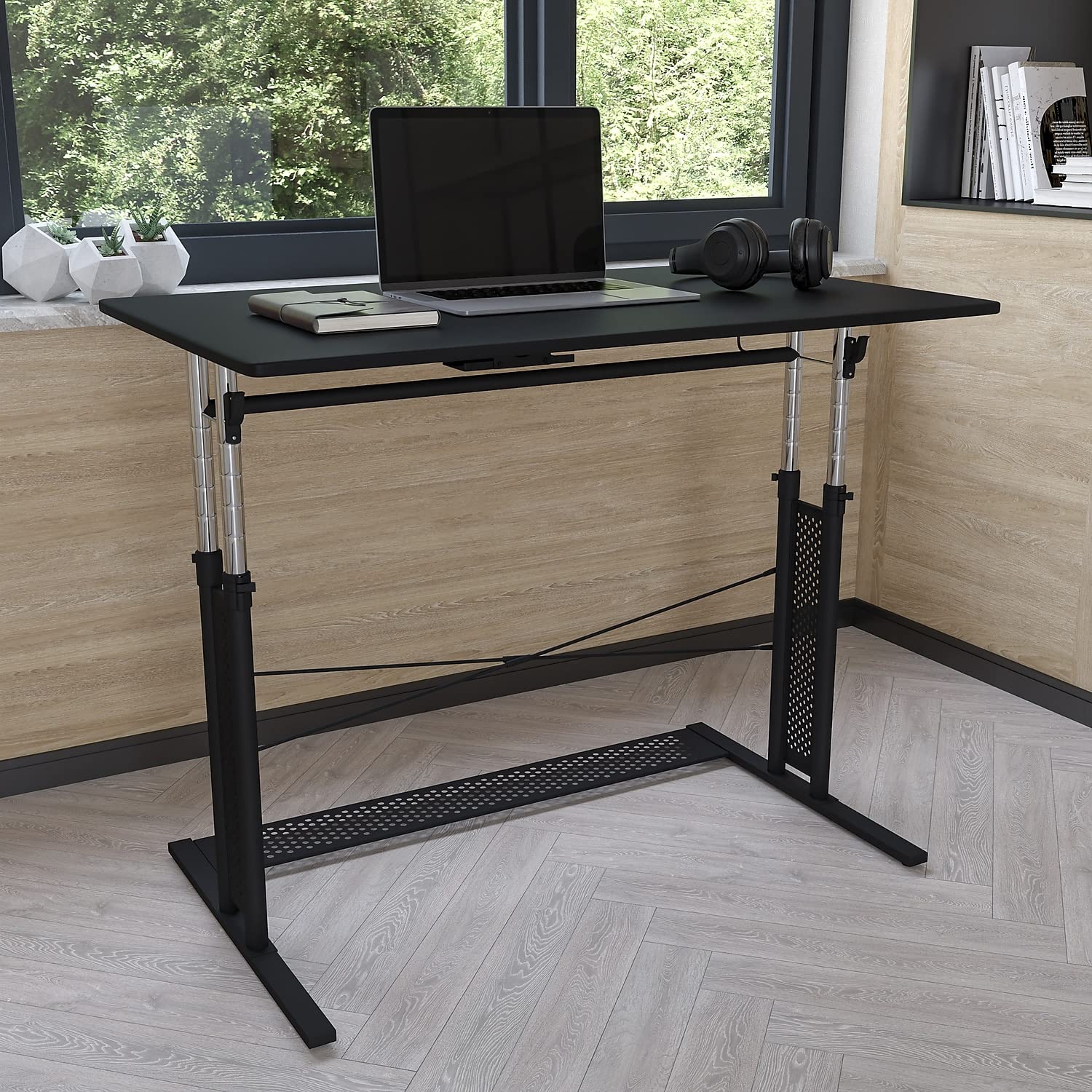 Flash Furniture Fairway Height Adjustable (27.25-35.75"H) Sit to Stand Home Office Desk - Black