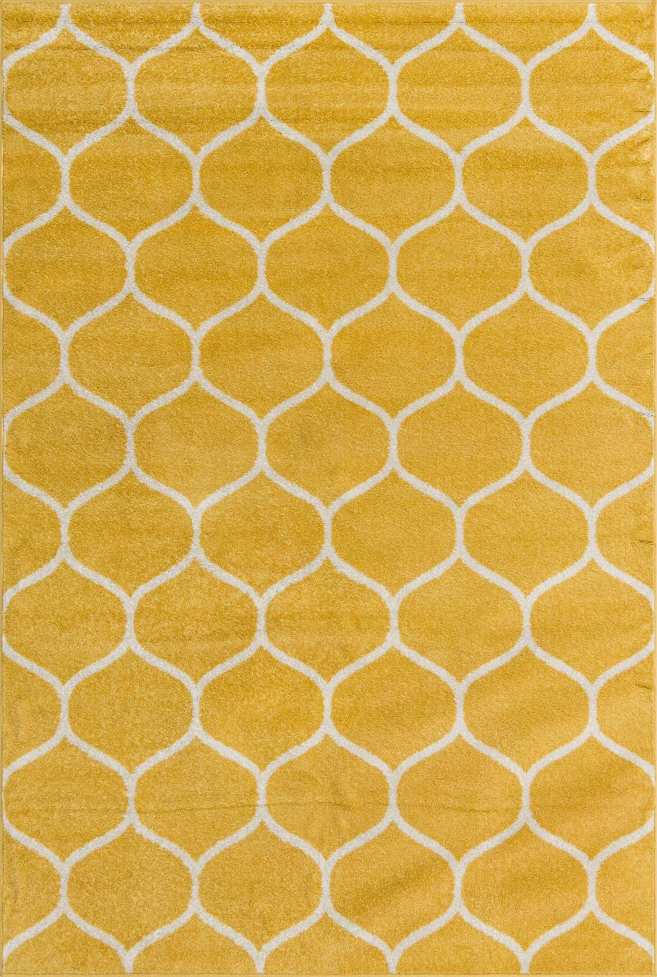 Unique Loom Trellis Frieze Collection Area Rug - Rounded (6' 1'' x 9', Yellow/ Ivory)