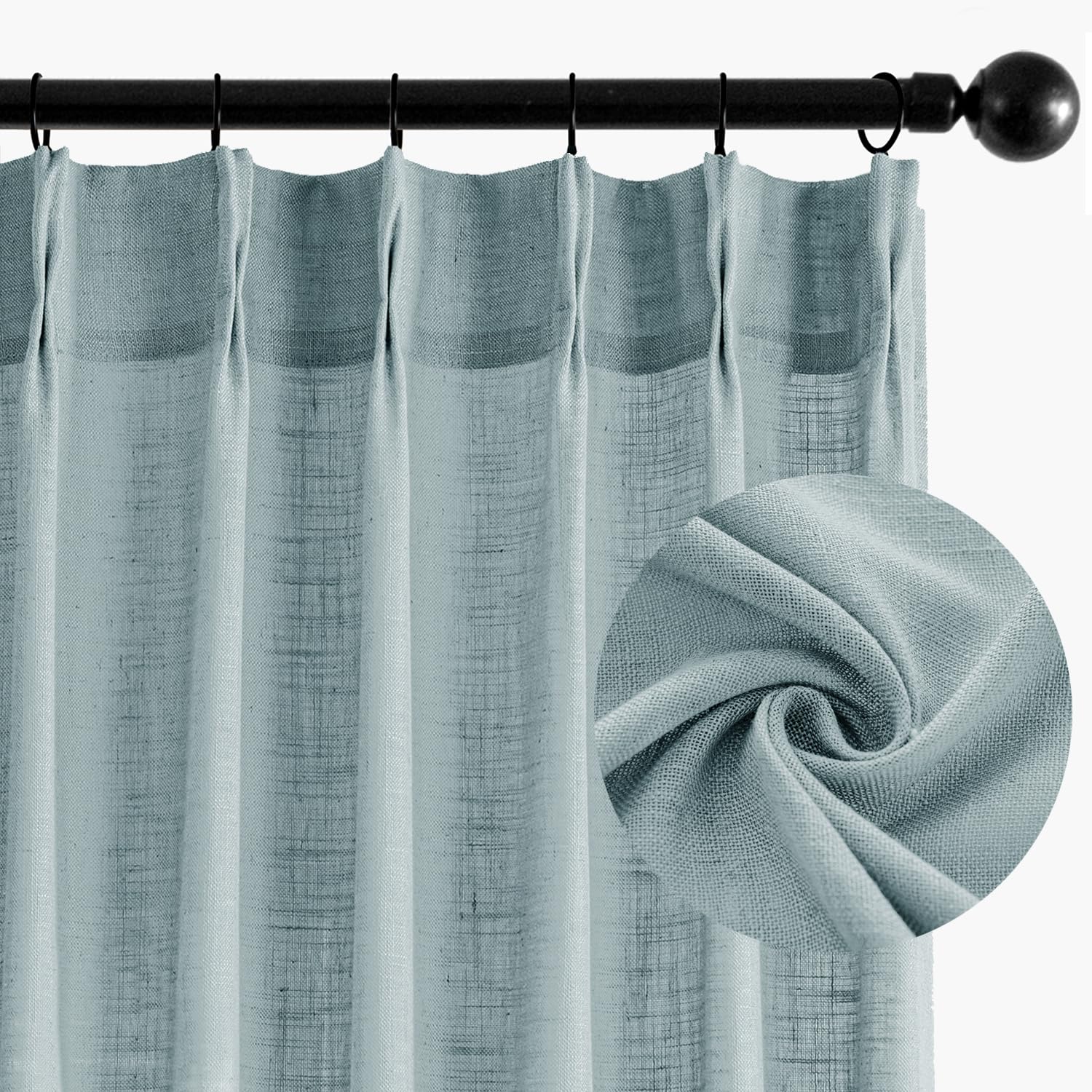 Miulee Pinch Pleated Stone Blue Linen Curtains 84 Inches Long 2 Panels For Bedroom Living Room, Soft Thick Linen Textured Window