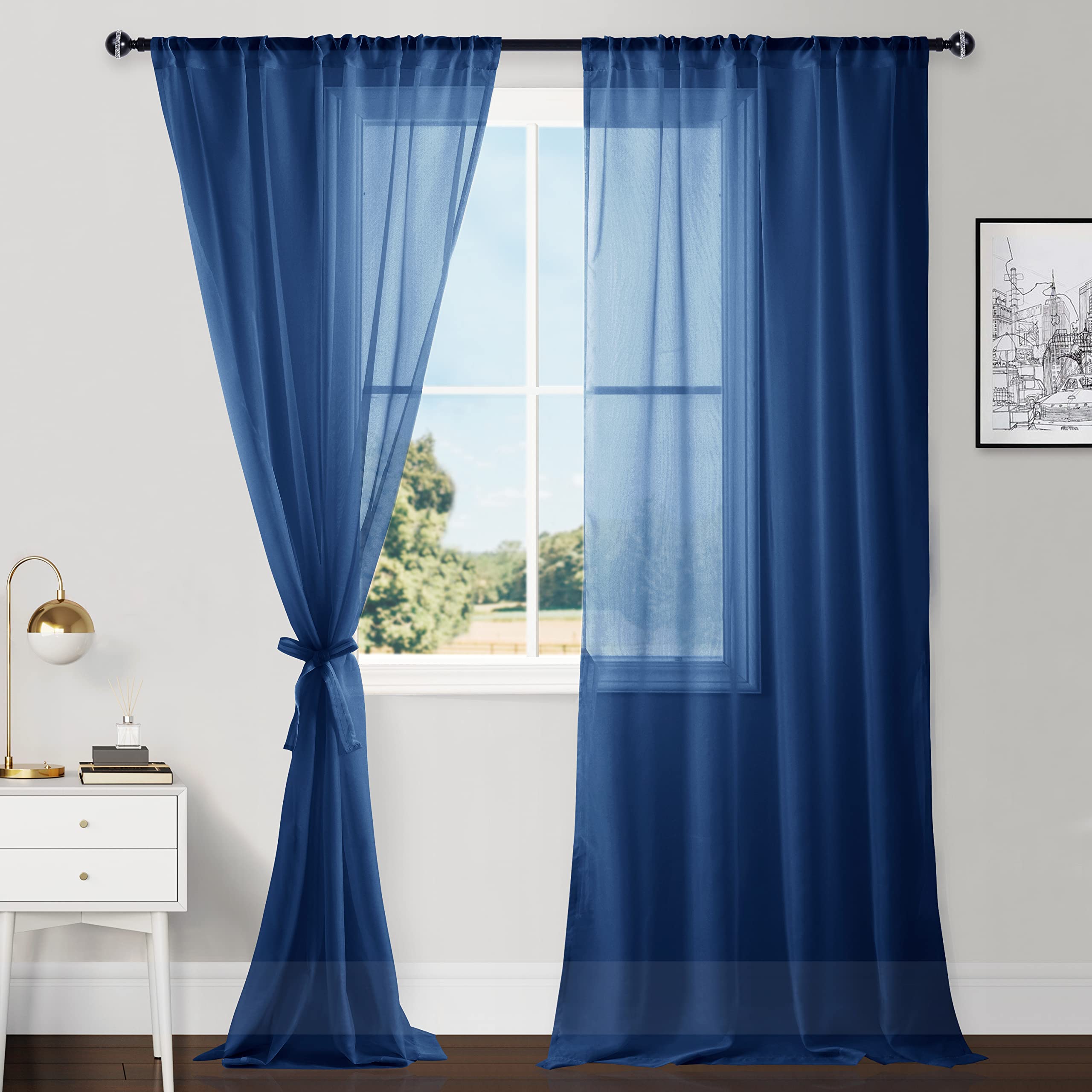 Hiasan Sheer Curtains For Bedroom With Tiebacks, Extra Long Light Filtering And Lightweight Voile Window Curtains For Patio Slid