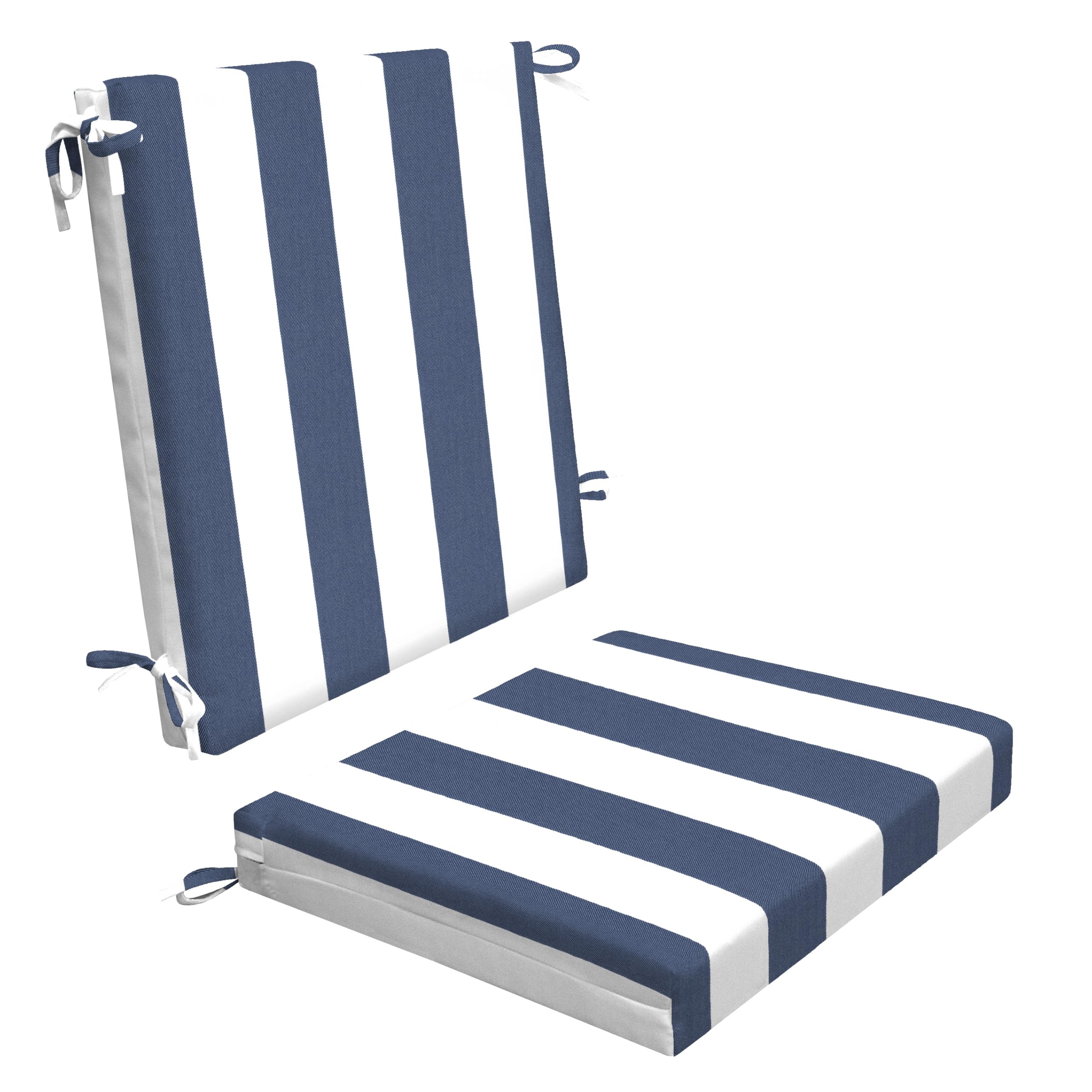 Honeycomb Outdoor Midback, 18.5' W X 17' D, Cabana Stripe Blue & White Outdoor Chair Cushion