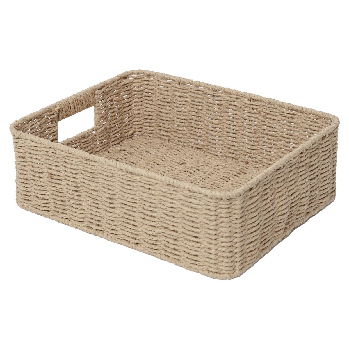 QINGTUHOME Rectangular Woven Paper Rope Storage Baskets for Shelves(Khaki)