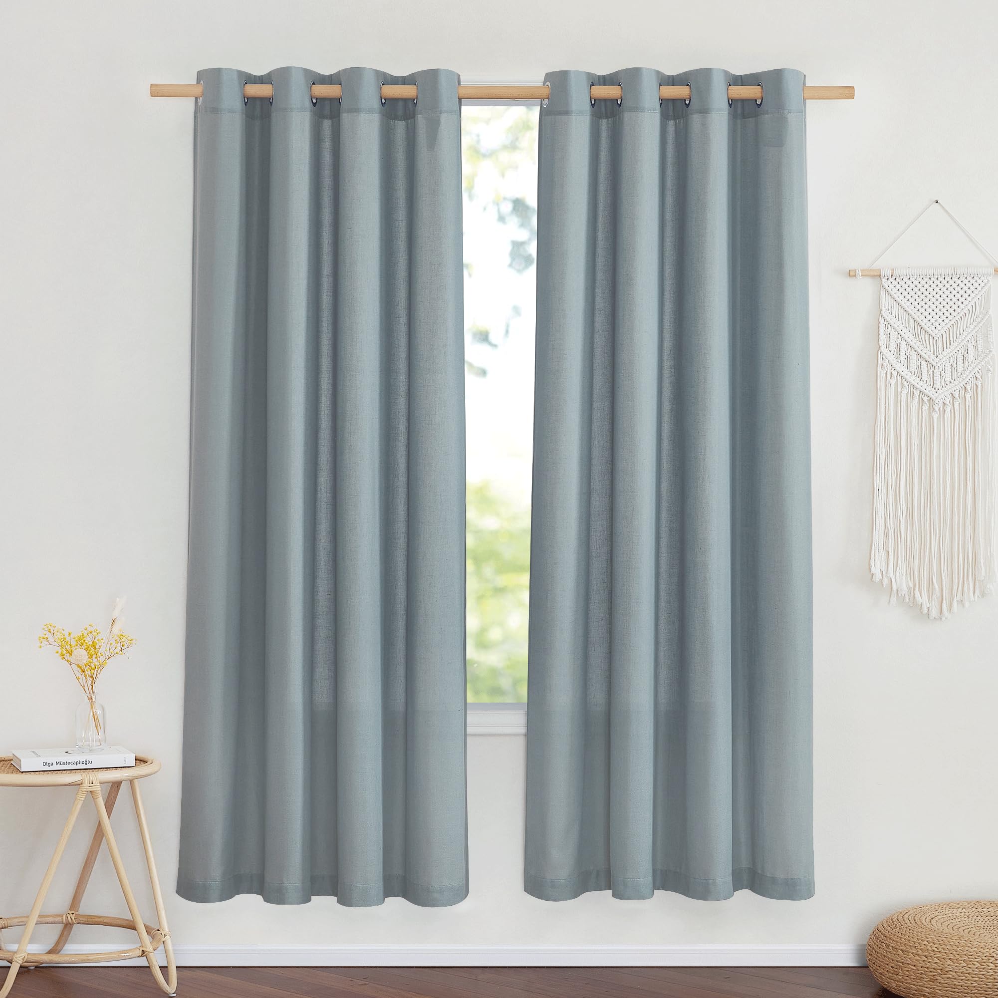 Nicetown Stone Blue Thick Linen Curtains For Bedroom, Grommet Linen Blend Vintage Window Treatments Privacy Curtains That Let Light In For Living Room, 55' W X 72' L, Set Of 2