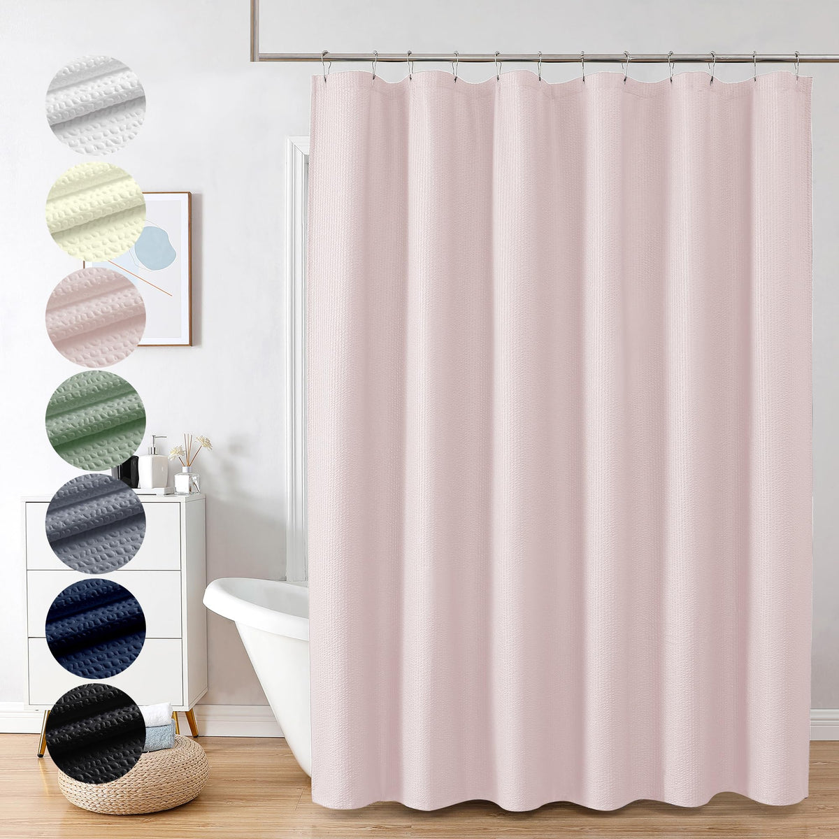 Ovzme Berry Pink Shower Curtain, Kids Bathroom Curtain 72 Inch Long, 3D Embossed Fabric Waffle Shower Curtain, Luxury Hotel Qual