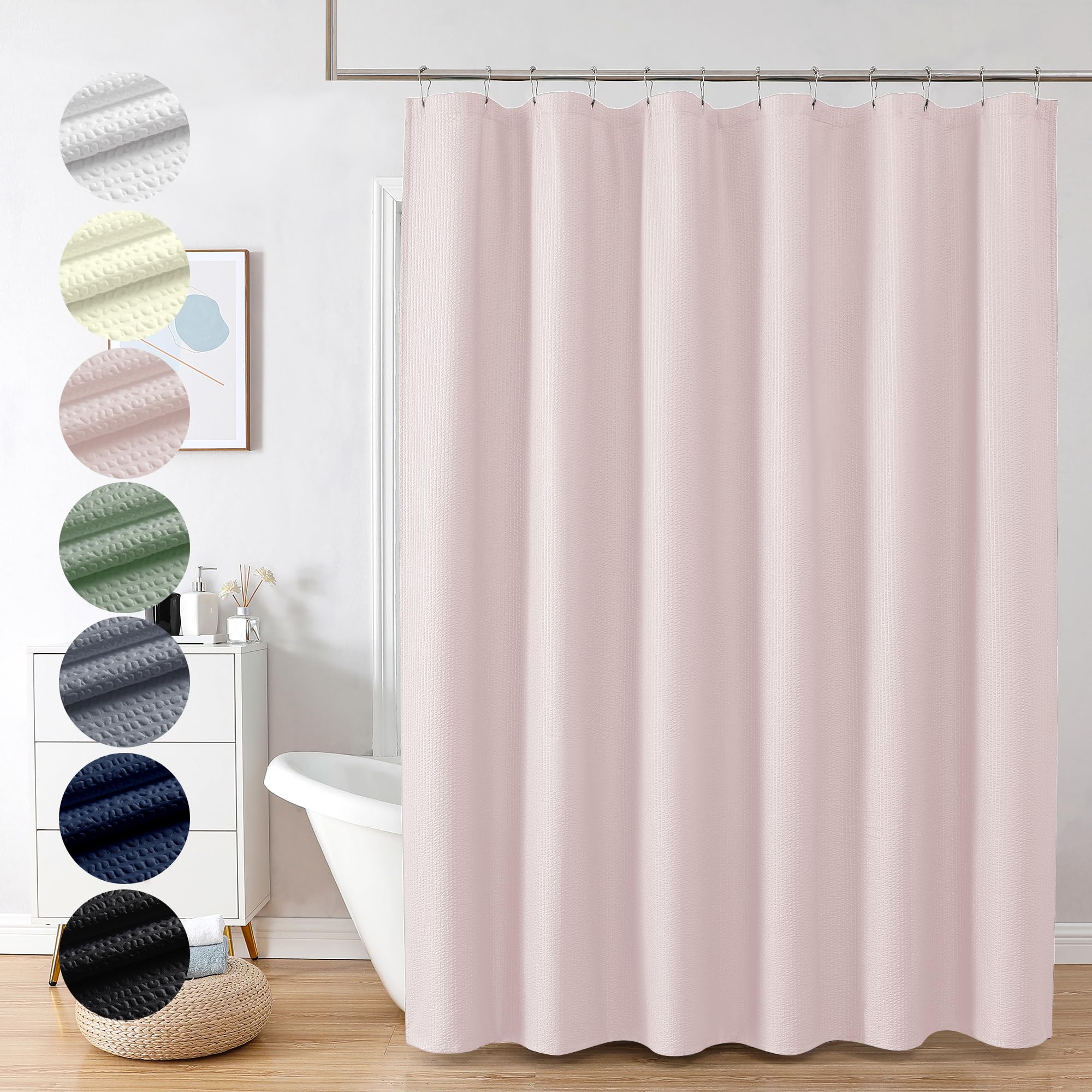 Ovzme Berry Pink Shower Curtain, Kids Bathroom Curtain 72 Inch Long, 3D Embossed Fabric Waffle Shower Curtain, Luxury Hotel Qual