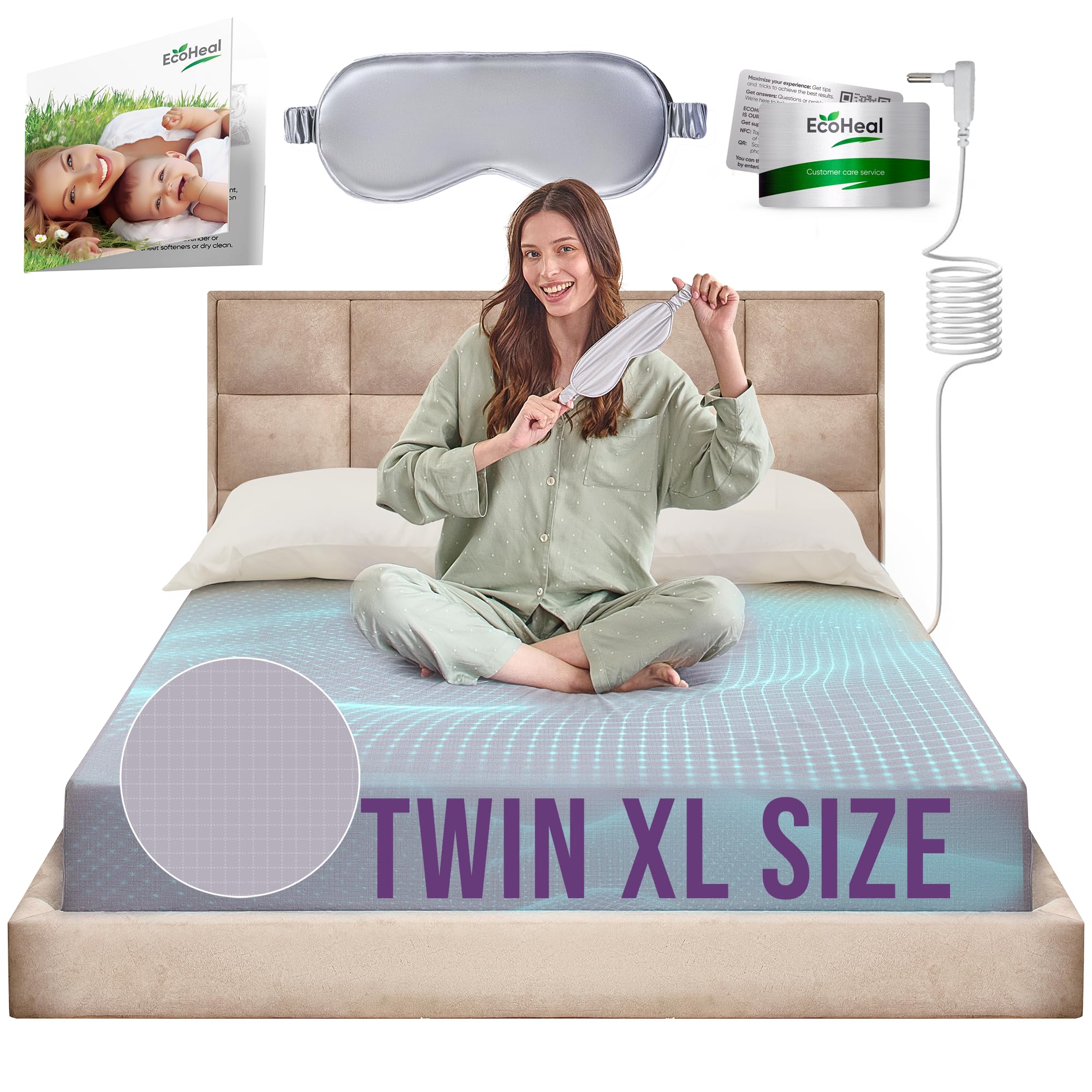 Earth Grounding Fitted Sheet Twin Xl Size With 12% Silver Fiber & 4% Silk & 84% Organic Cotton - Gray - Soft Earth Grounding Wel
