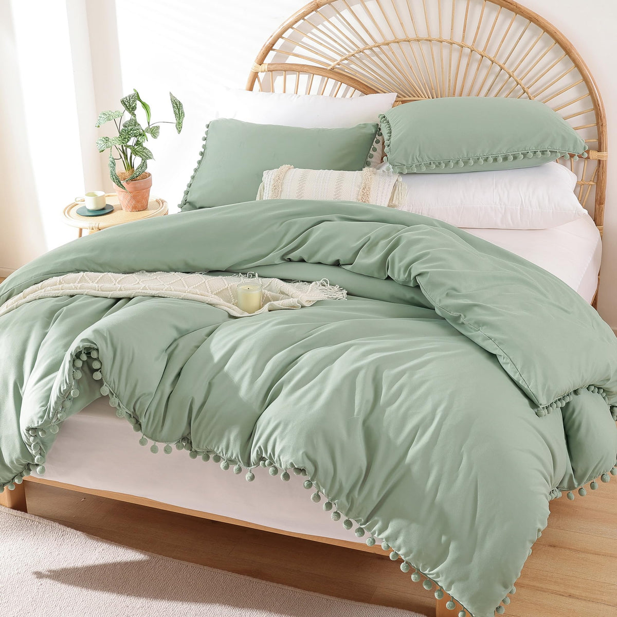 Yirddeo Queen Comforter Set - Comforter Queen Size Sets With Ball Pom Fringe, Soft Bedding Set For All Seasons - 3 Pieces, 1 Com