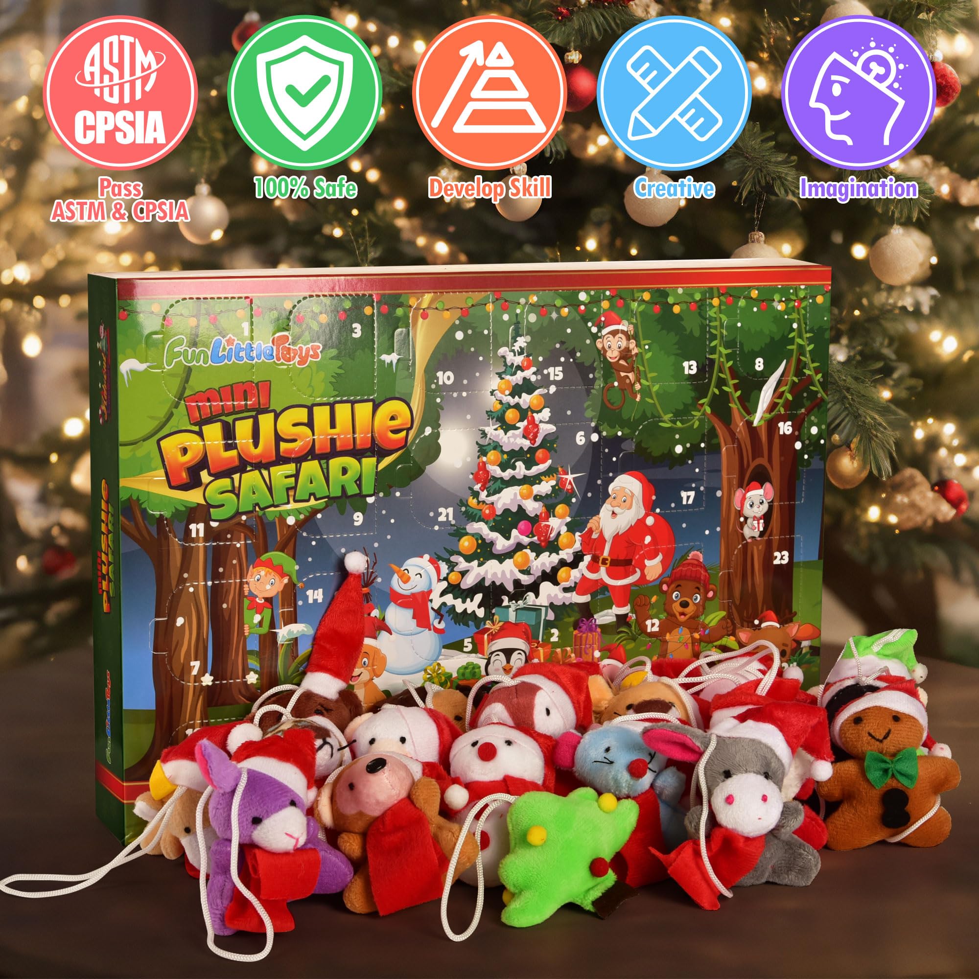 Fun Little Toys Mini Stuffed Animals Christmas Advent Calendar 2023 For Kids, Christmas Countdown Calendar With Assorted Mini An