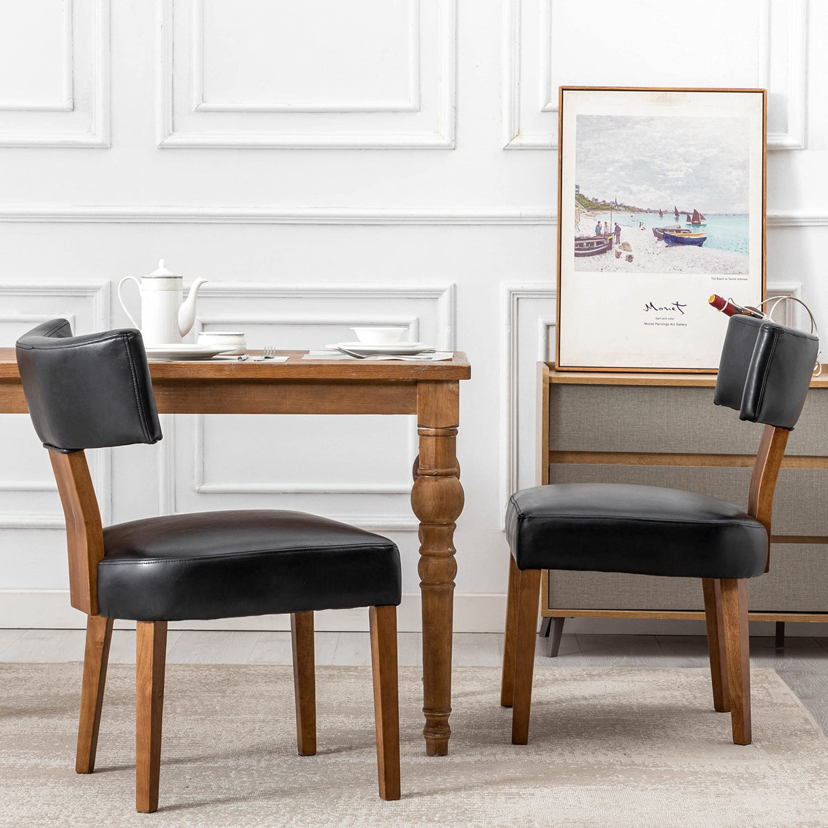 Rivova Mid Century Modern Dining Chairs Set Of 2 Pu Leather Upholstered Side Chairs, Modern Kitchen Armless Parson Chairs Solid