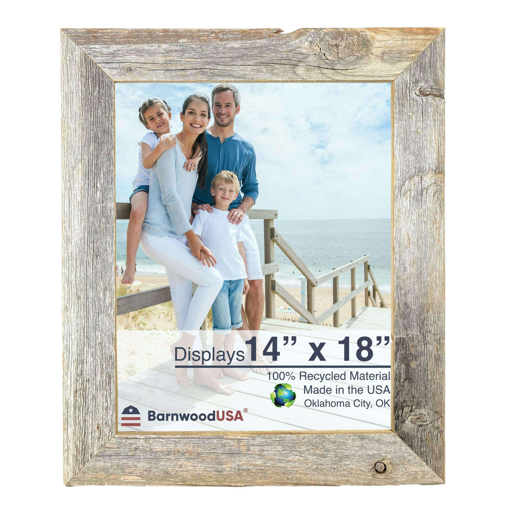 BARNWOODUSA | Farmhouse 14x18 Picture frame | 1 1/2 inch Molding | 100% Reclaimed Wood | Rustic | Natural Weathered Gray
