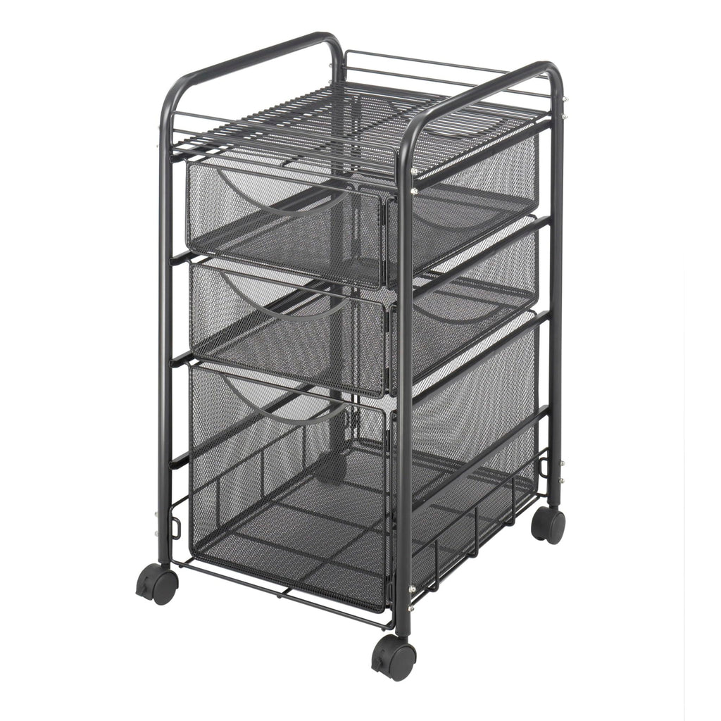 Safco Onyx Rolling File Cart with Large File Drawer and 2 Supply Drawers, Fits Letter-Size Hanging Folders, Durable Steel Construction
