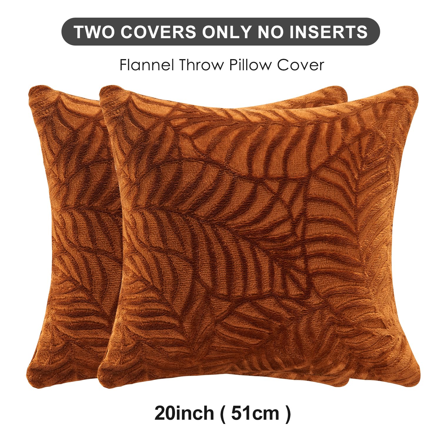 Sochow Fall Decorative Throw Pillow Covers 20X20 Inches Set Of 2, Soft Leaves Textured Flannel Fleece Pillowcase Square Cushion