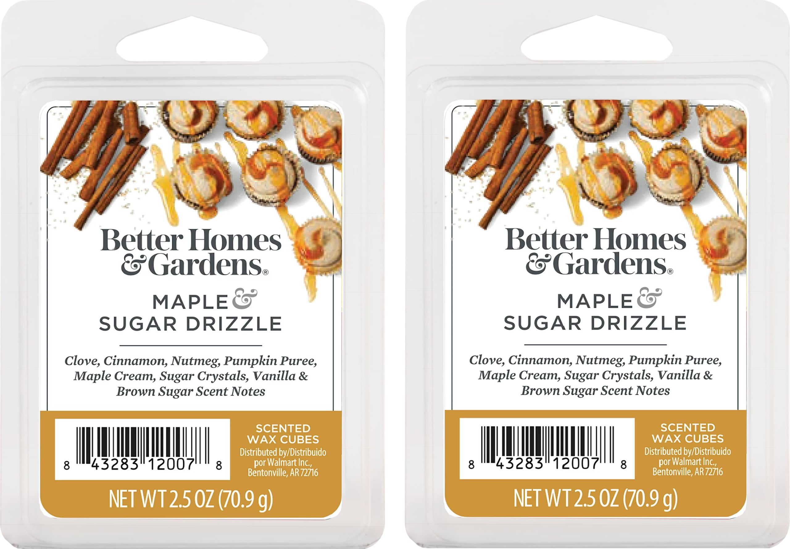 Better Homes and Gardens Scented Wax Cubes 2.5oz 2-Pack (Maple Sugar Drizzle)