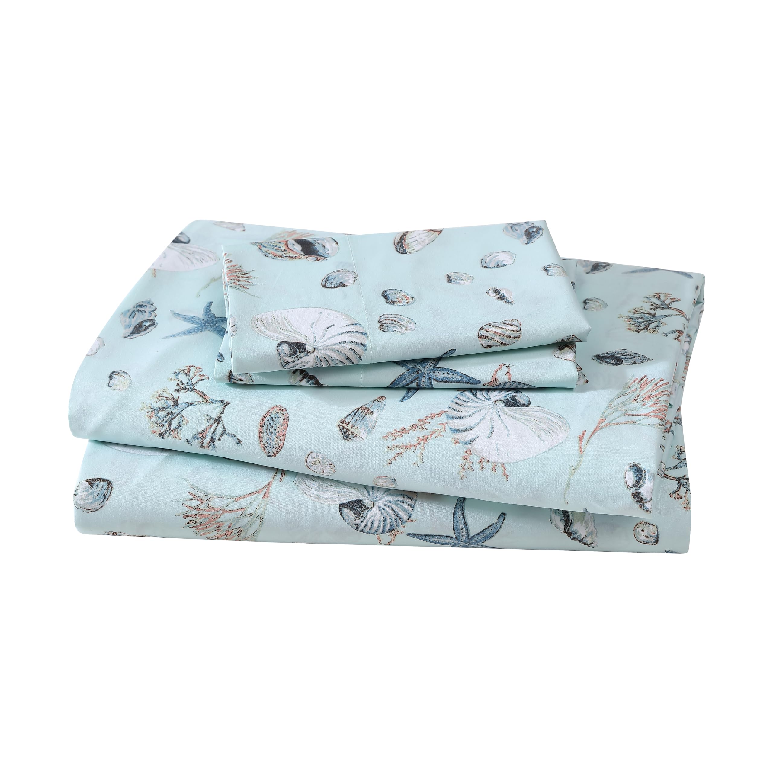 Beatrice Home Fashions Coastal Print Microfiber Sheet Set, Soft, Comfy, 12' Deep Pockets, King, Oceanside Sea