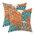 CXMEIFLY Burnt Orange Brown Teal Pillow Covers 20x20 Inch Set of 2 Dahlia Floral Decor Throw Pillows Summer Modern Geometry Flow