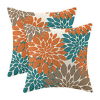 CXMEIFLY Burnt Orange Brown Teal Pillow Covers 20x20 Inch Set of 2 Dahlia Floral Decor Throw Pillows Summer Modern Geometry Flow