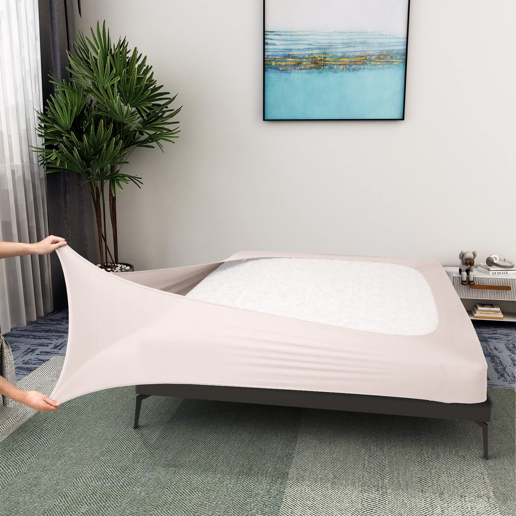 Box Spring Cover Queen Size - Jersey Knit & Stretchy Wrap Around 4 Sides Bed Skirt for Hotel & Home - Queen/Cal Queen, Pink