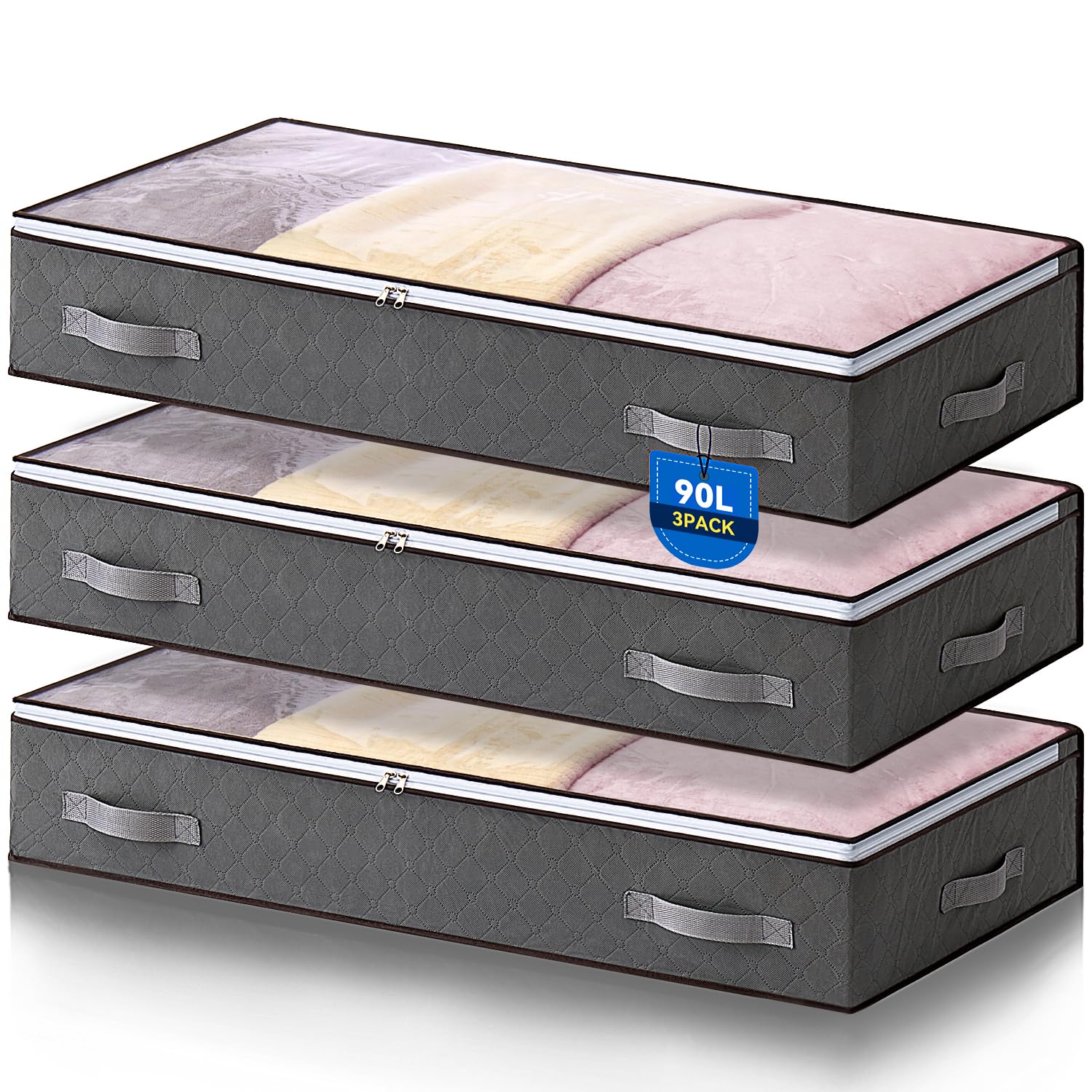 3 Pack Under Bed Storage Containers, 7 Inches Tall Low Profile Underbed Clothes Storage Bins, Closet Organizers and Clothes Stor