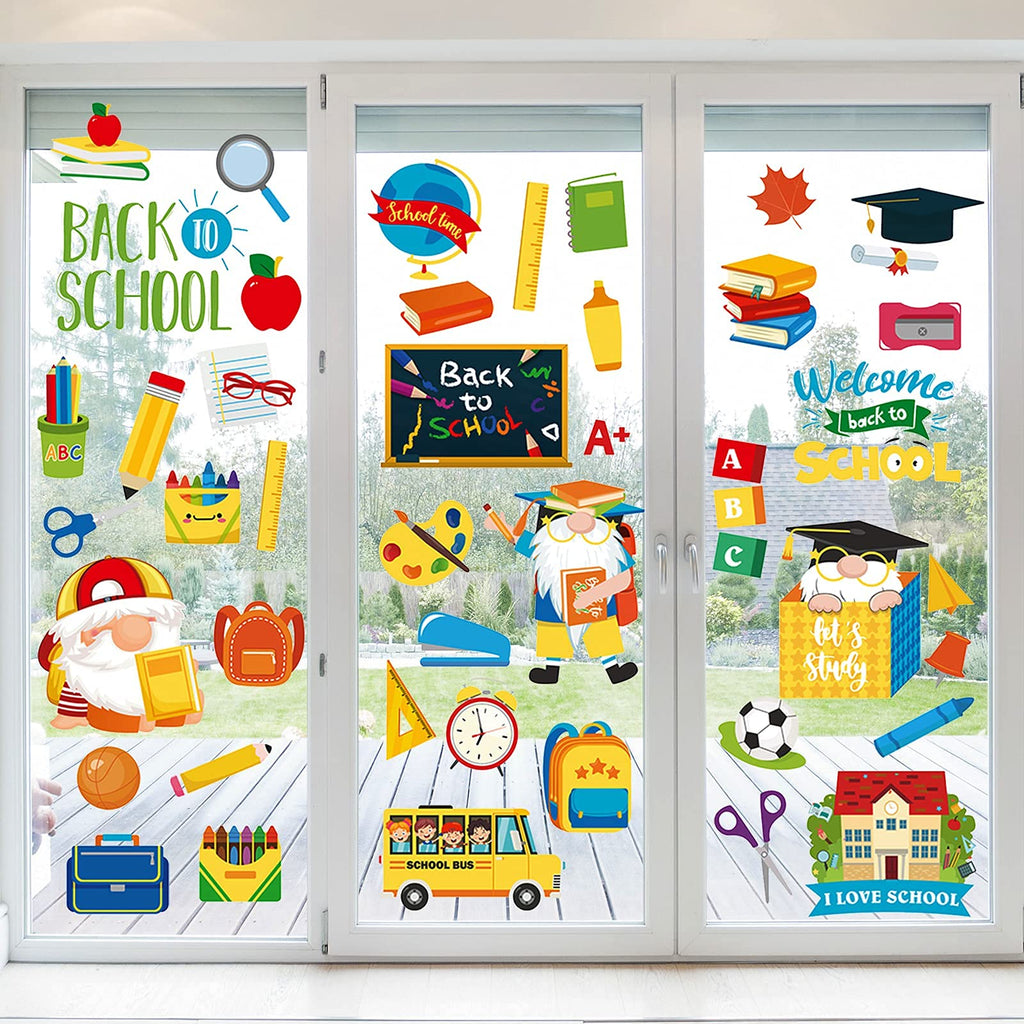 NBjiuyin 8 Sheets Back to School Window Clings Decor Reusable Static Window Stickers Classroom Window Clings for Wall Glass Car 