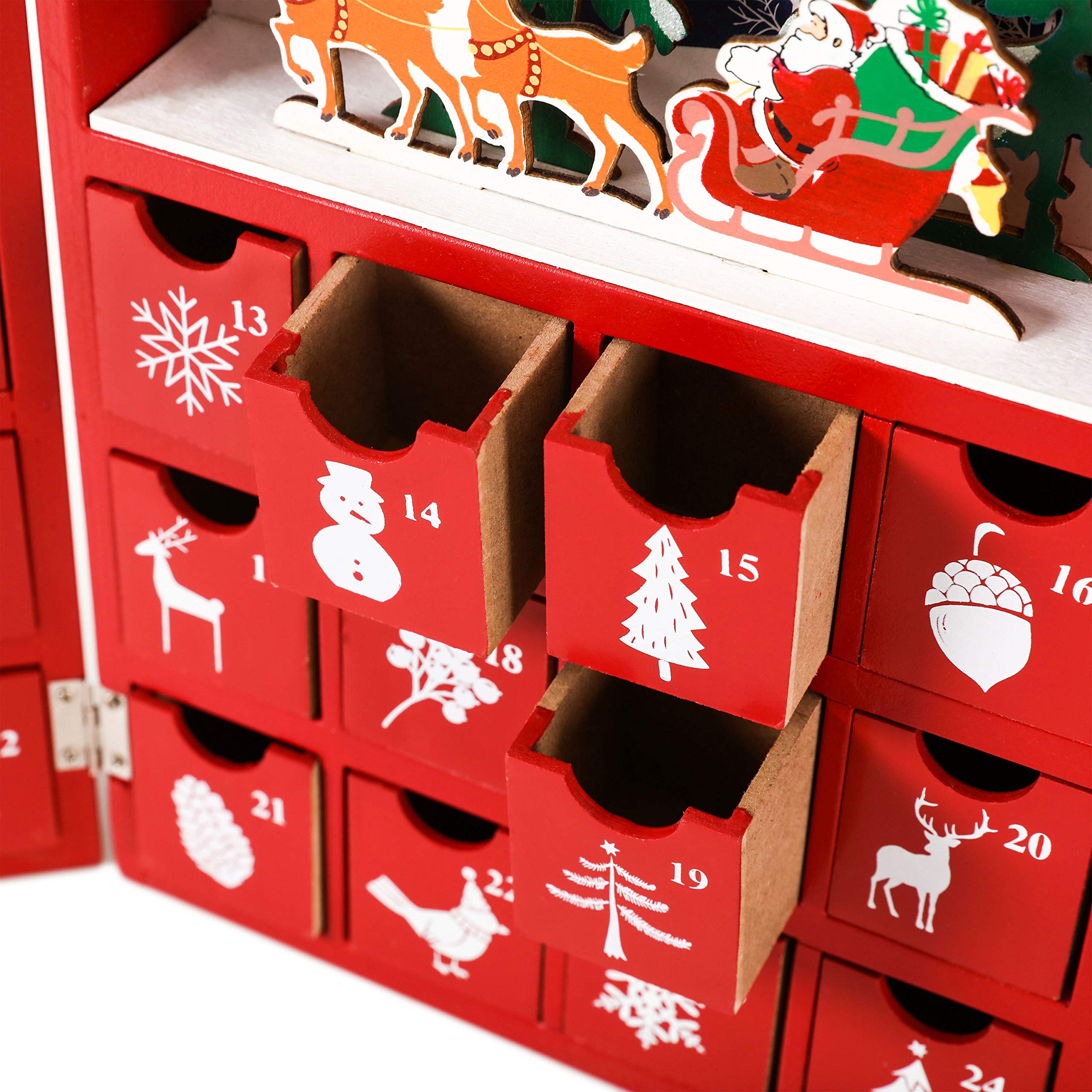 Brubaker Reusable Wooden Advent Calendar To Fill - Red Christmas Book With 24 Doors - Diy Christmas Calendar 8.27 X 3.54 X 11.81
