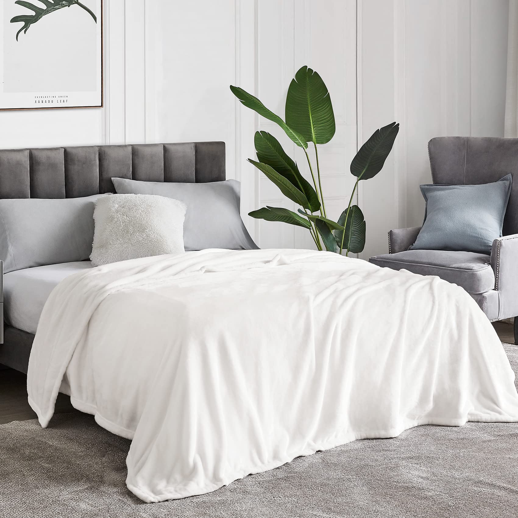 Hansleep Fleece White Blanket King For Bed, Super Soft Flannel Fuzzy White King Blanket, Plush Cozy Blanket For All Seasons, Whi