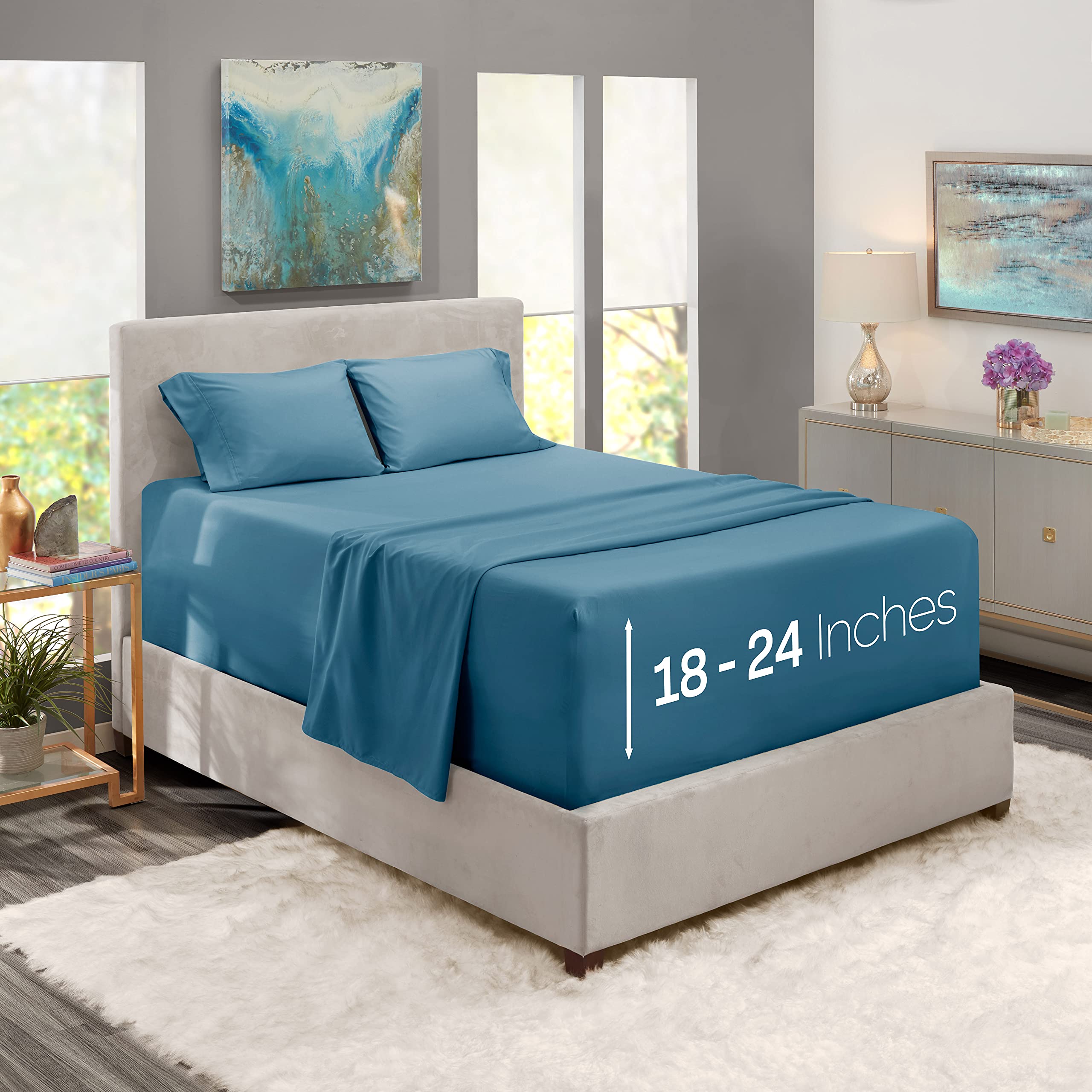Nestl Extra Deep Pocket Sheets - Fits Mattress 18-24 Inches Deep, Extra Deep Pocket King Size Sheets Sets, 4 Piece King Size Sheets, King Sheets Deep Pocket, Blue Haven Sheets