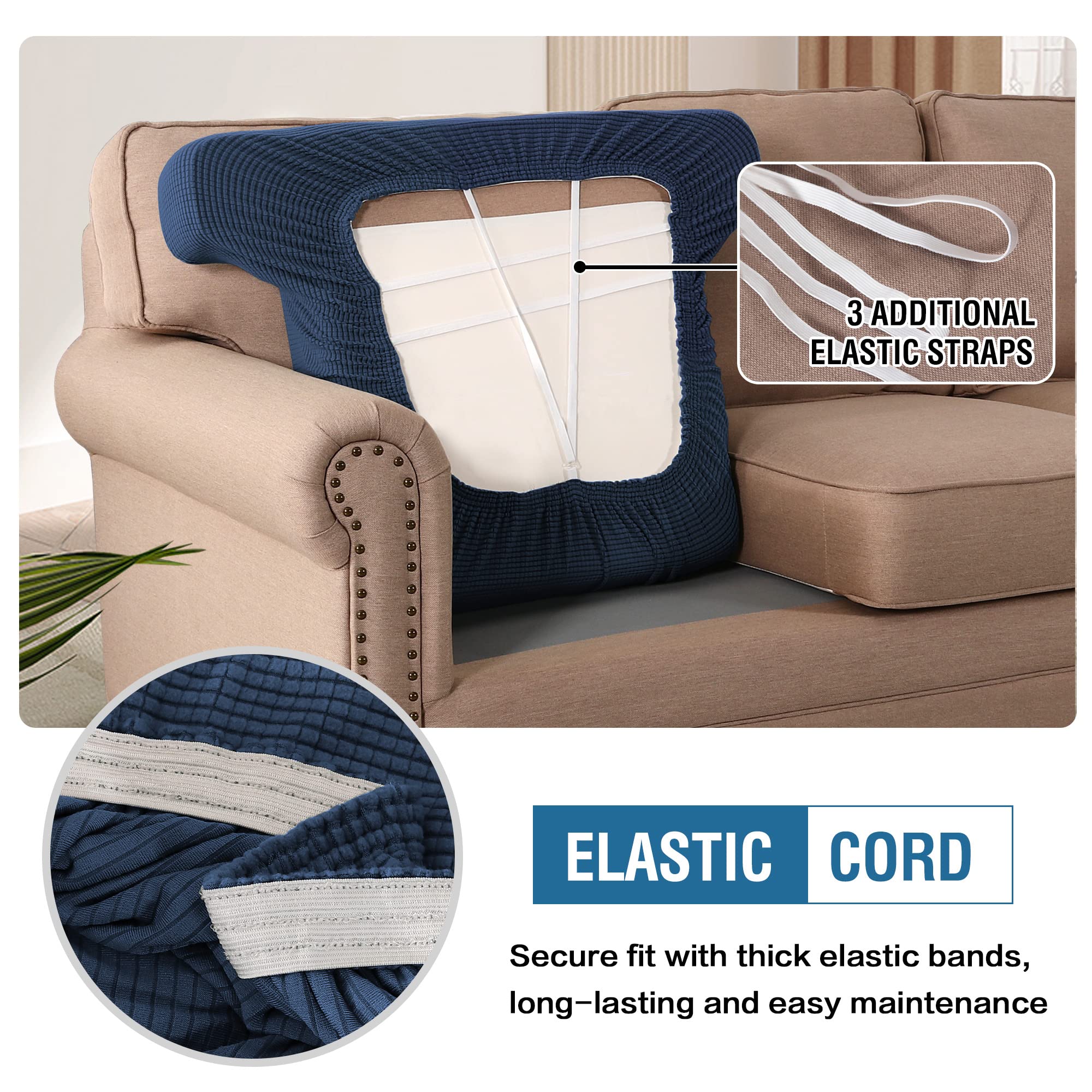 H.Versailtex Stretch T Cushion Chair Sofa Slipcover T Cushion Covers For Living Room Armchair Couch Cover T Cushion Slipcover Seat Cover With Elastic Bands Thicker Jacquard Fabric, Navy