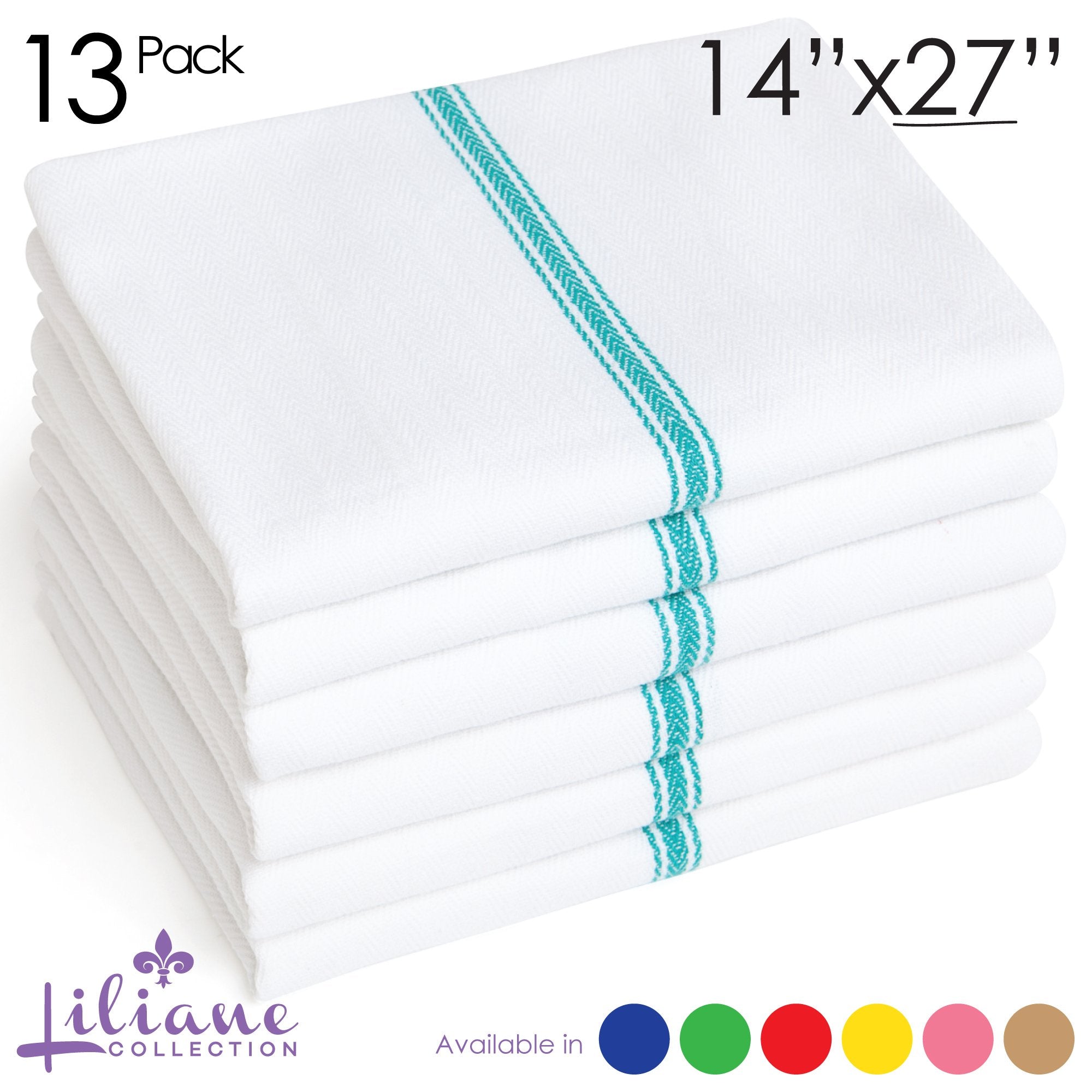 Liliane Collection 13 Green Kitchen Dish Towels - 27'' X 14'' 2-Ply Commercial Grade Absorbent 100% Cotton Kitchen Towels - Clas