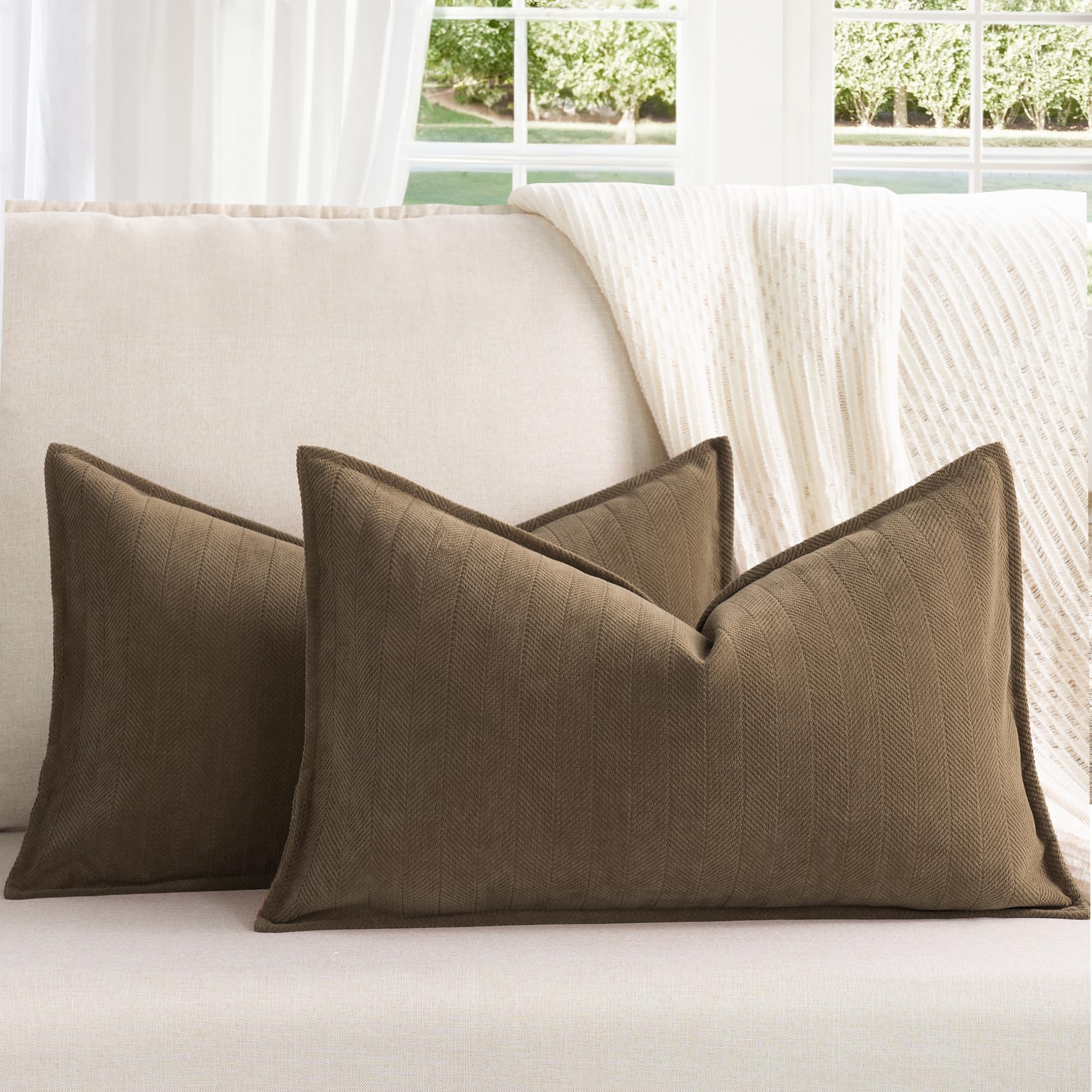 Zwjd Brown Pillow Covers 12X20 Set Of 2 Chenille Pillow Covers With Elegant Design Soft And Luxurious Decorative Throw Pillows F