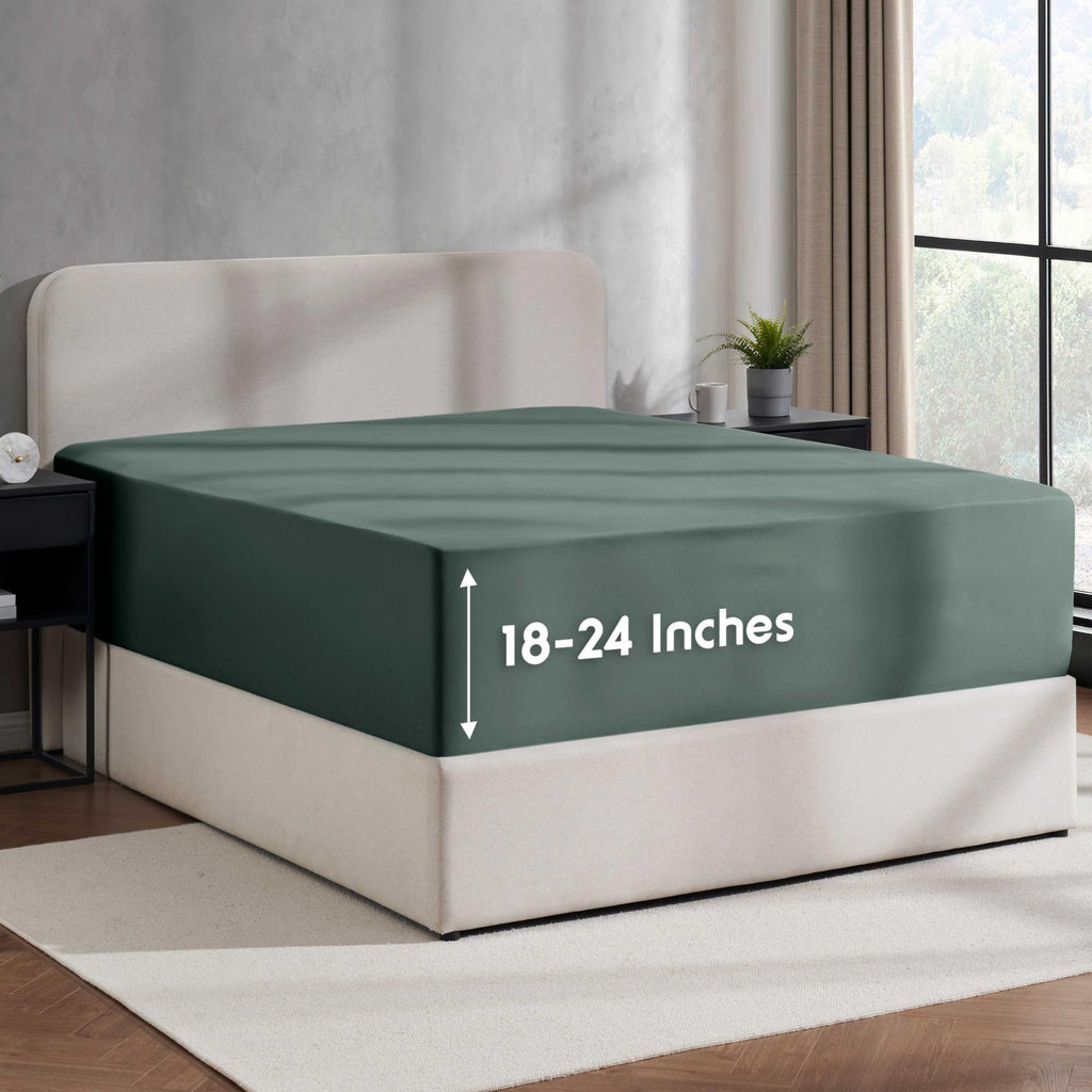 Nestl Forest Green California King Fitted Sheet - Extra Deep Pocket, 1800 Microfiber, Ultra Soft, Fits Up To 24 Inch Mattress
