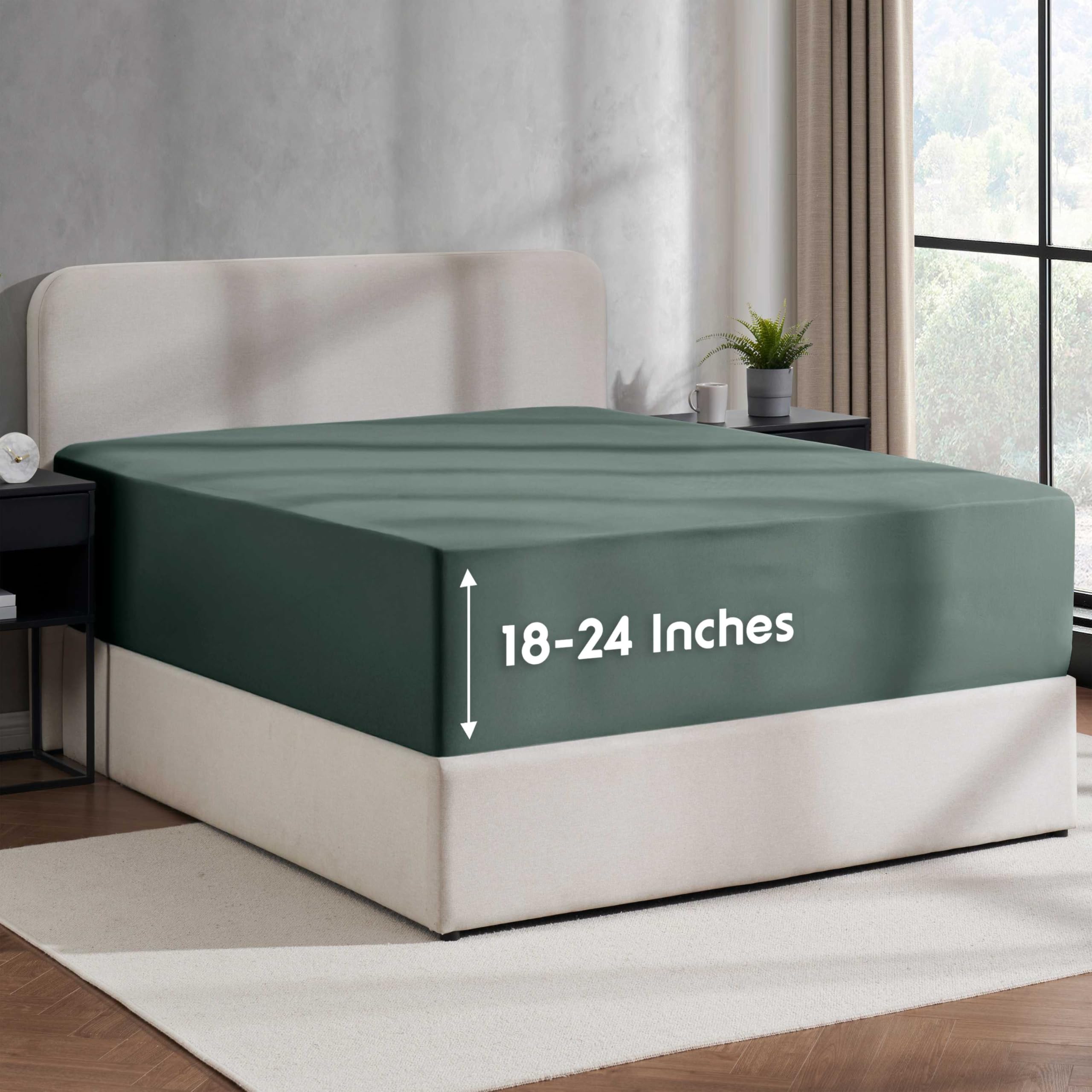 Nestl Forest Green California King Fitted Sheet - Extra Deep Pocket, 1800 Microfiber, Ultra Soft, Fits Up To 24 Inch Mattress