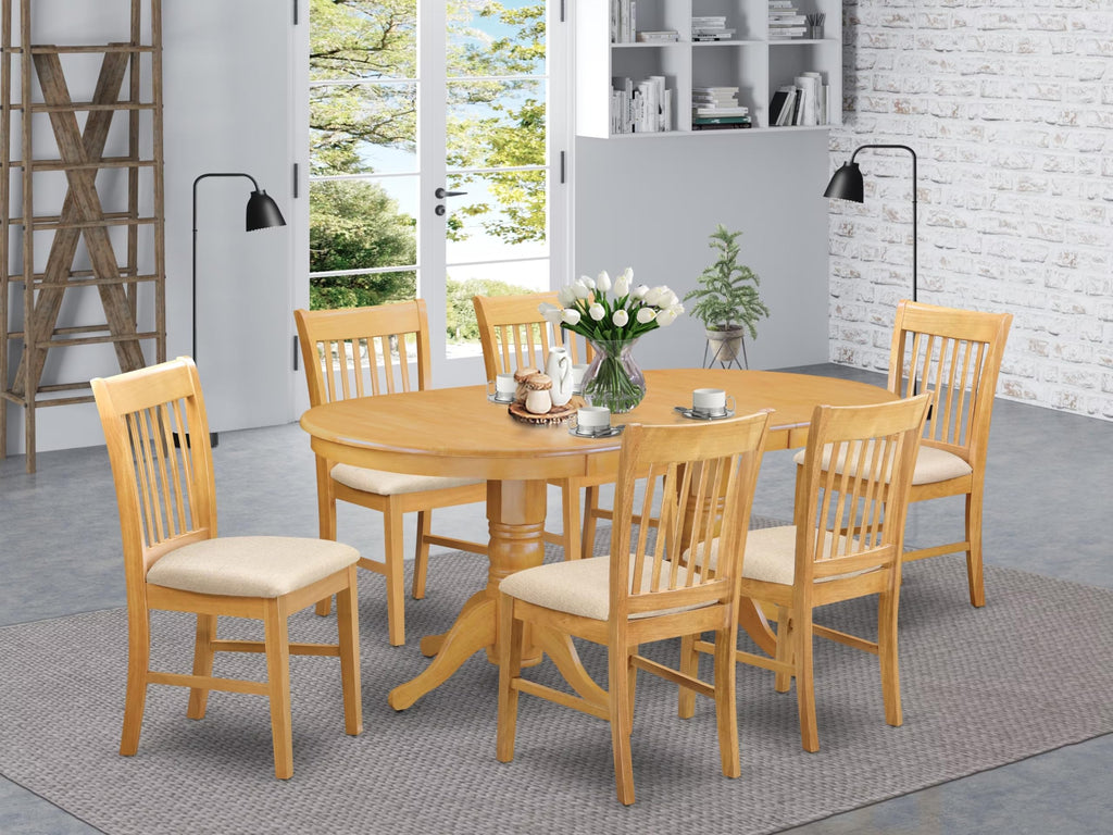East West Furniture VANO7-OAK-C 7 Piece Kitchen Table & Chairs Set Consist of an Oval Dining Room Table with Butterfly Leaf and 6 Linen Fabric Upholstered Chairs, 40x76 Inch, Oak