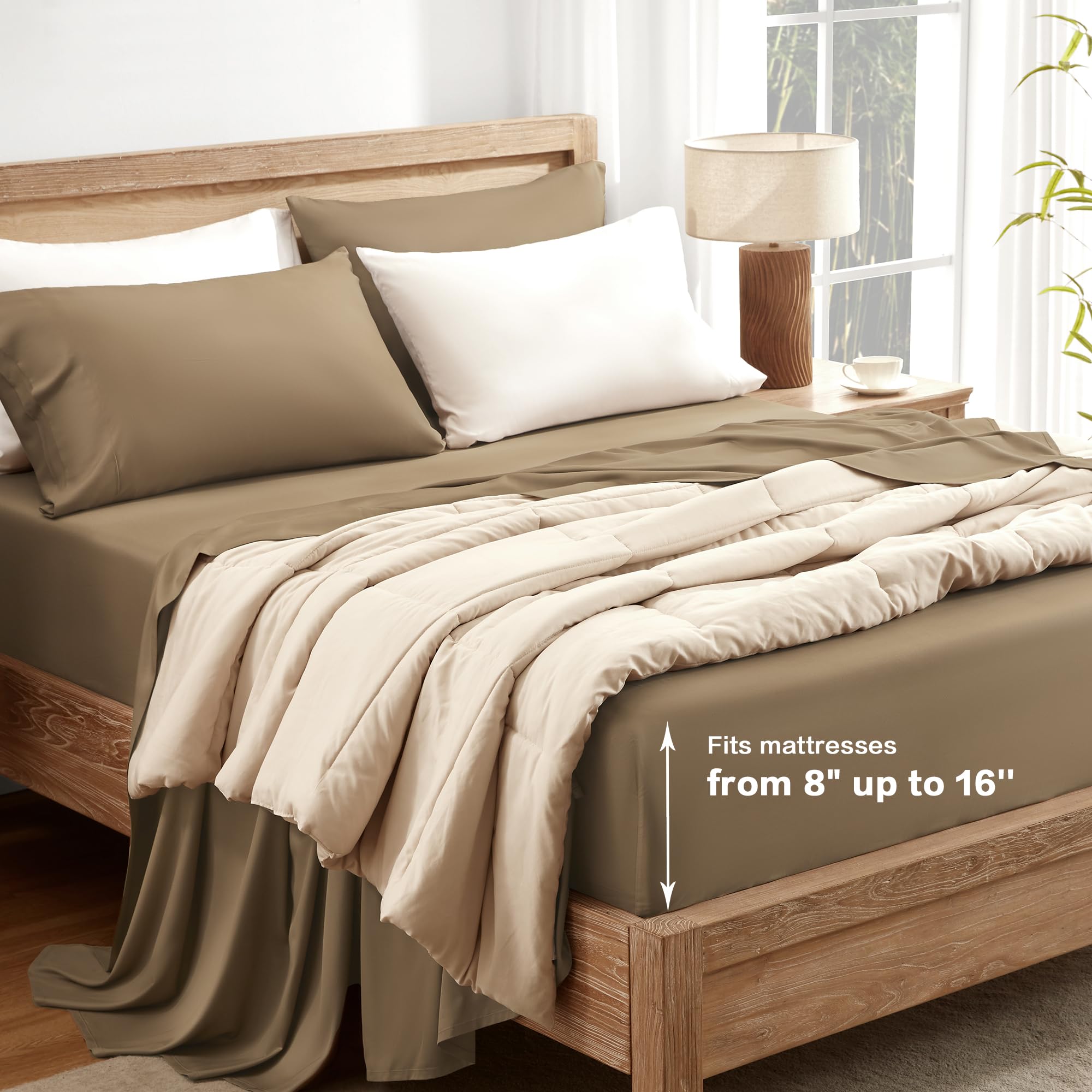 Andency Taupe Queen Sheets Set, 100% Viscose Derived From Bamboo, Cooling Bed Sheets Queen Size, Deep Pocket Up To 16', Silky Soft Sheets, Hotel Luxury Breathable Bedding Sheets & Pillowcases…