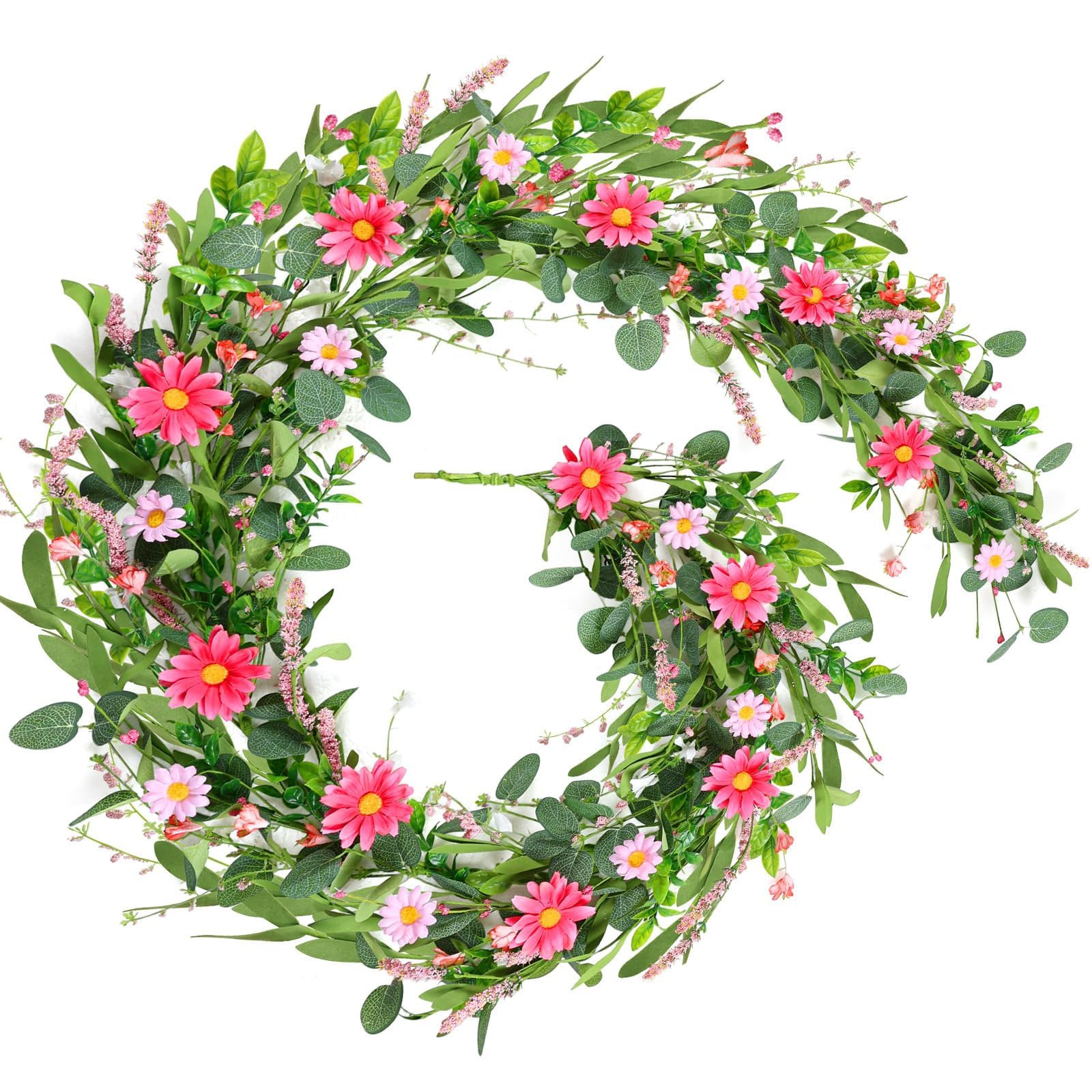 6 Ft Pink Flower Garland Silk Artificial Wildflower Daisy Flowers Faux Floral Garland Spring Flower Hanging Vines with Green Lea