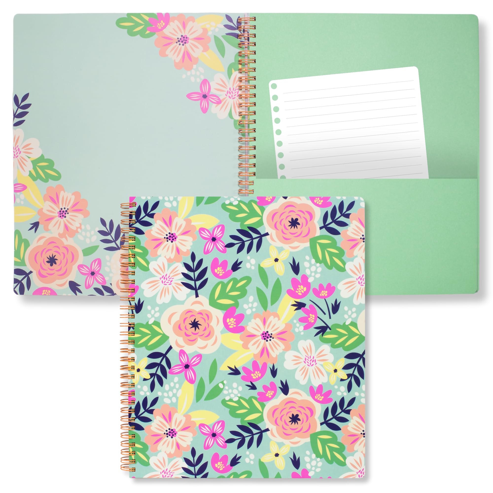 Steel Mill & Co Cute Large Spiral Notebook College Ruled, 11' X 9.5' With Durable Hardcover And 160 Lined Pages, Mint Floral