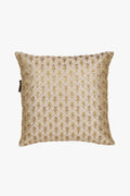 Mezposh Beige & Gold Embroidered Faux Silk Cushion Cover (16X16)