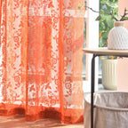 FINECITY Burnt Orange Sheer Curtains 96 Inches Long, Rustic Leaf Floral Pattern Autumn Sheer Curtains for Living Room, Rod Pocke